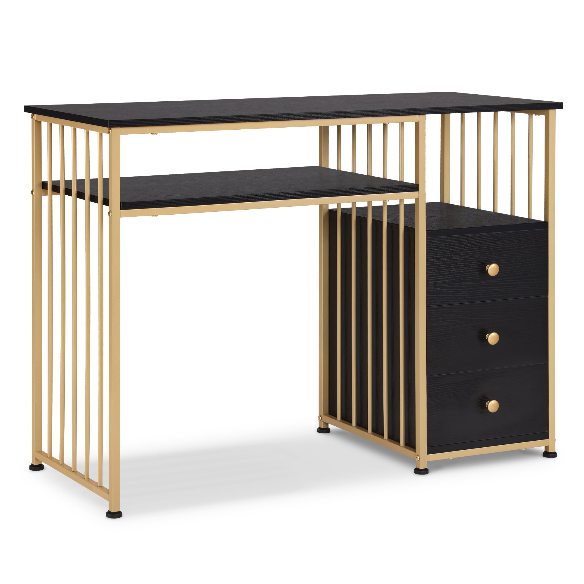 Bureau de barbier avec tiroirs, coiffeuse sans miroir, table à ongles en bois avec cadre en métal, table d'ordinateur pour le salon, moderne, 109 x 45,5 x 81 cm, 2407