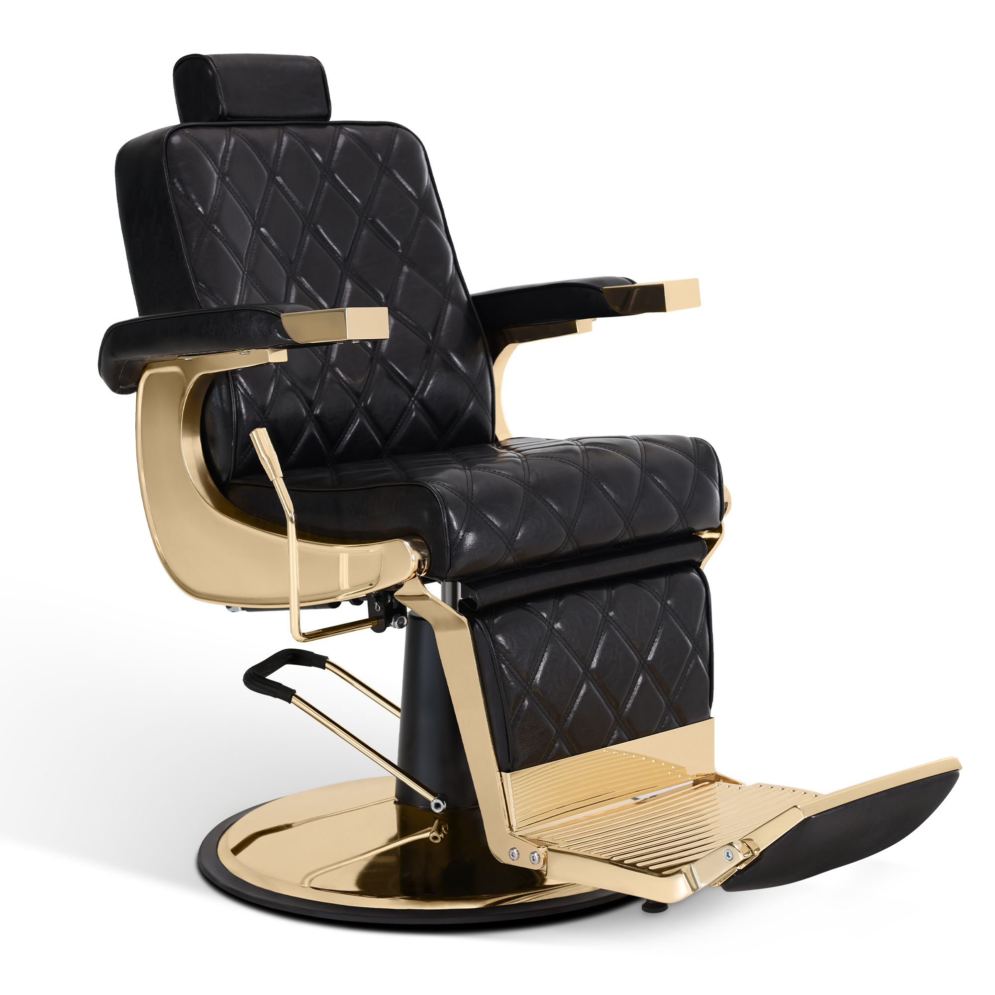 Fauteuil de coiffure Barberpub avec appui-tête inclinable, équipement de coiffure avec pompe hydraulique, pivotant à 360°, hauteur réglable, fauteuil de barbier, fauteuils de coiffure en simili cuir, 9671 (or-noir)