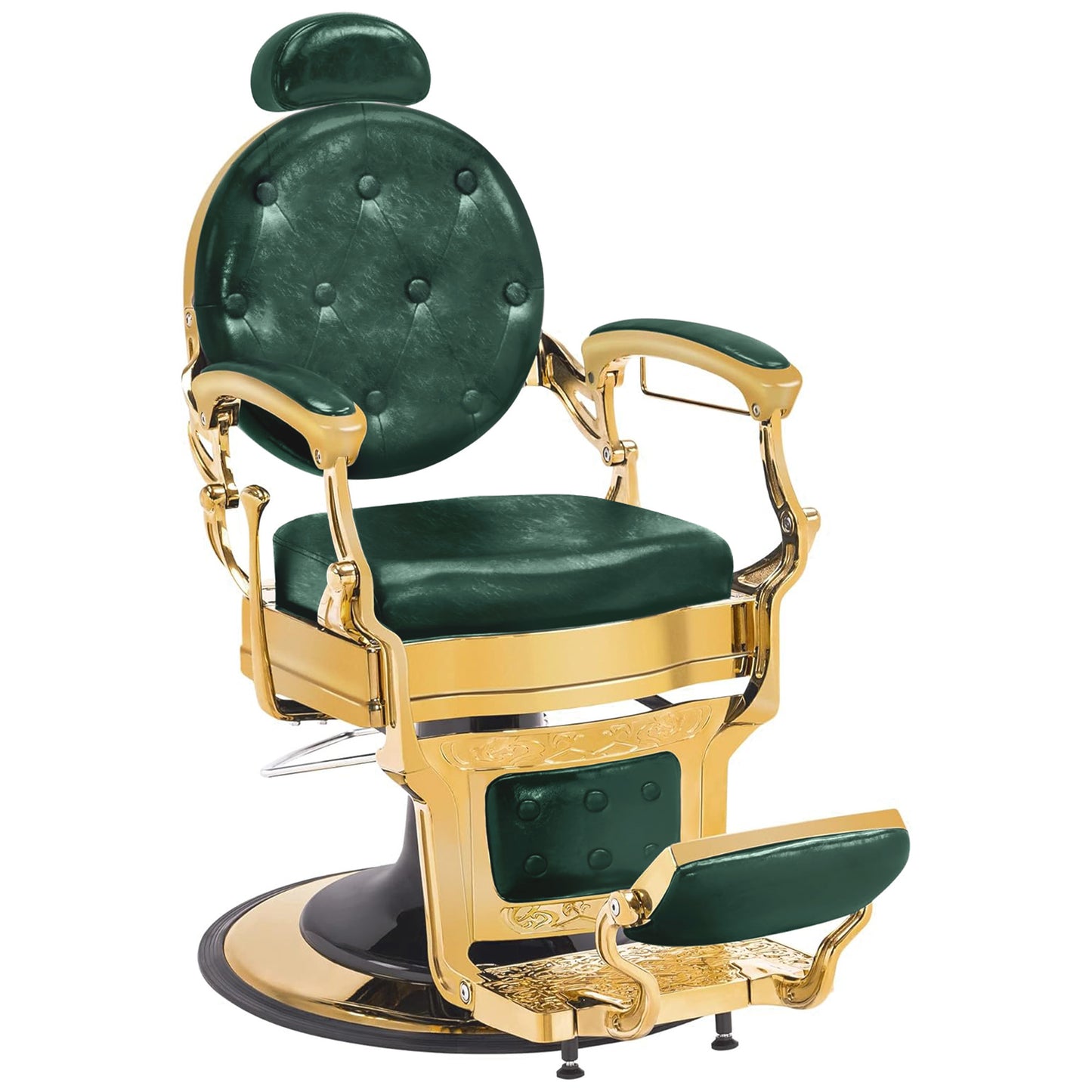 Barberpub Friseurstuhl hydraulische Friseursessel 2933, mit Retro/ Vintage Stil, 360° drehbar, Kunstleder, Goldrahmen/ Roségold Rahmen, 113 × 68 × 109 cm