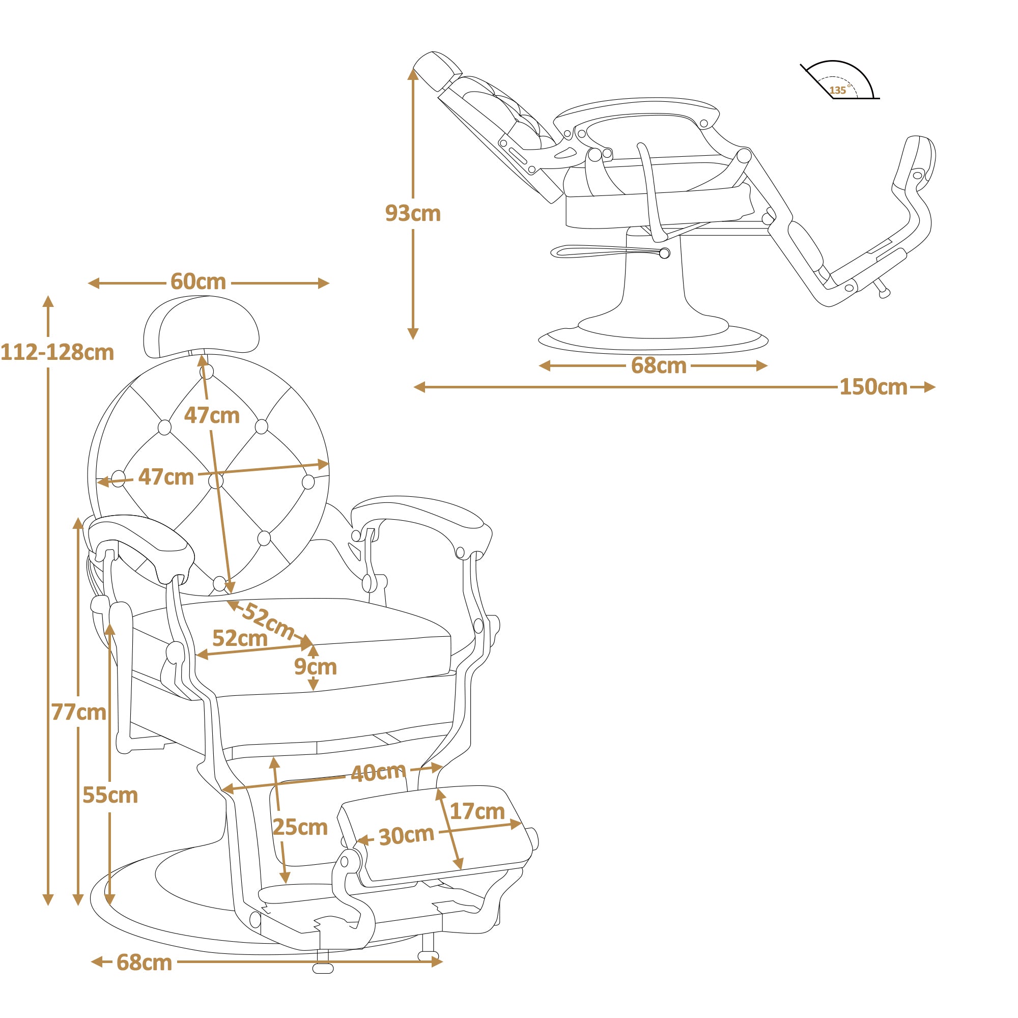 Fauteuil de coiffure hydraulique Barberpub 3866/3860, style rétro/vintage, pivotant à 360°, simili cuir, cadre argenté, 112 × 68 × 110 cm