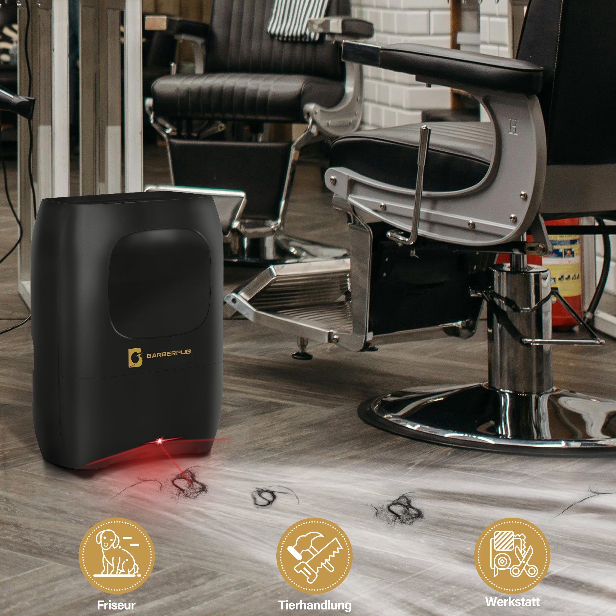 BarberPub Aspirateur balai électrique avec capteur automatique, grande capacité 7 L, forte puissance d'aspiration, aspirateur et pelle automatique pour salons de coiffure, avec suceur manuel, 700 W, S202BK (Noir)