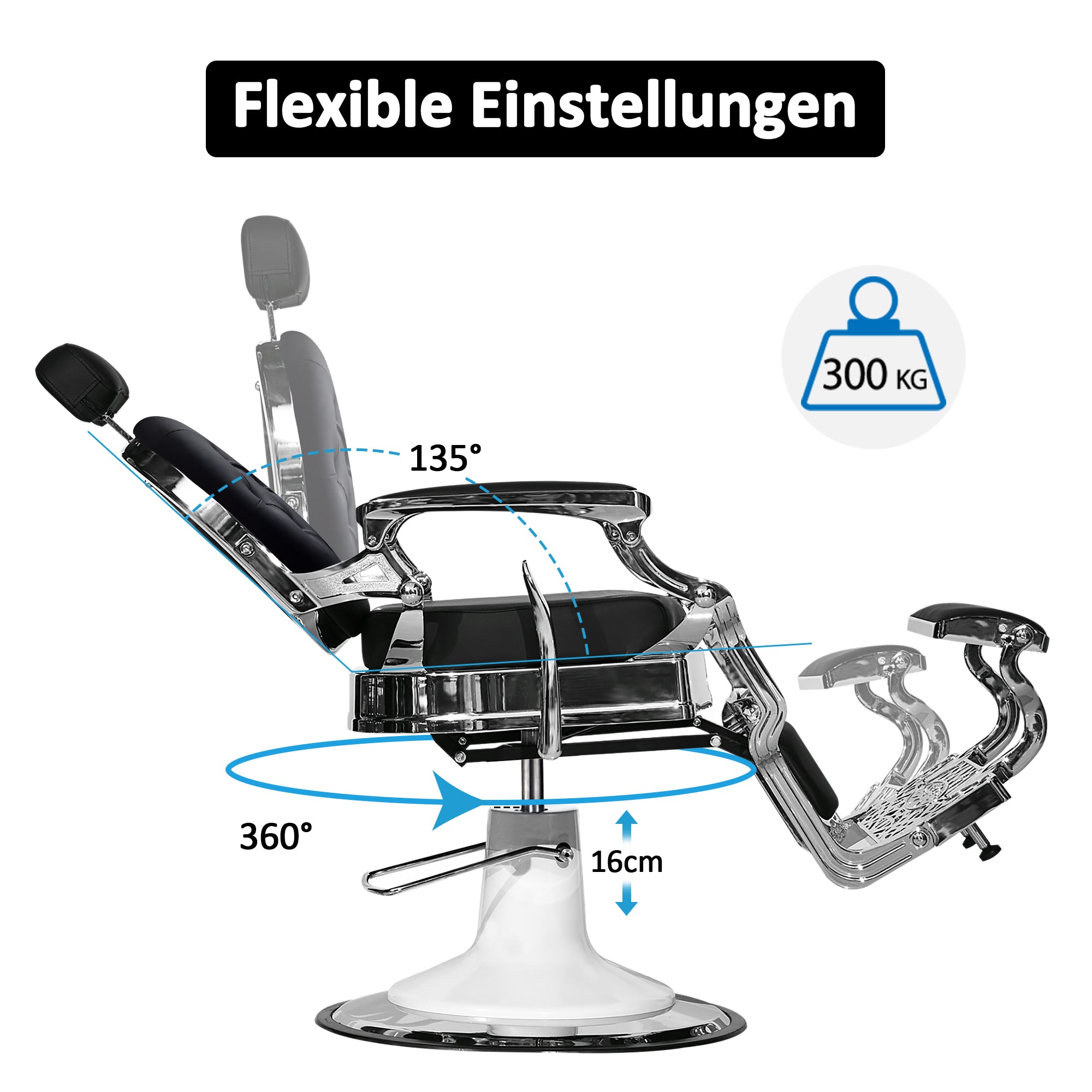Fauteuil de coiffure hydraulique Barberpub 3866/3860, style rétro/vintage, pivotant à 360°, simili cuir, cadre argenté, 112 × 68 × 110 cm