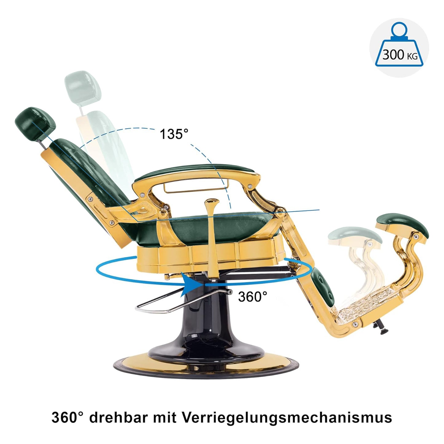 Barberpub Friseurstuhl hydraulische Friseursessel 2933, mit Retro/ Vintage Stil, 360° drehbar, Kunstleder, Goldrahmen/ Roségold Rahmen, 113 × 68 × 109 cm
