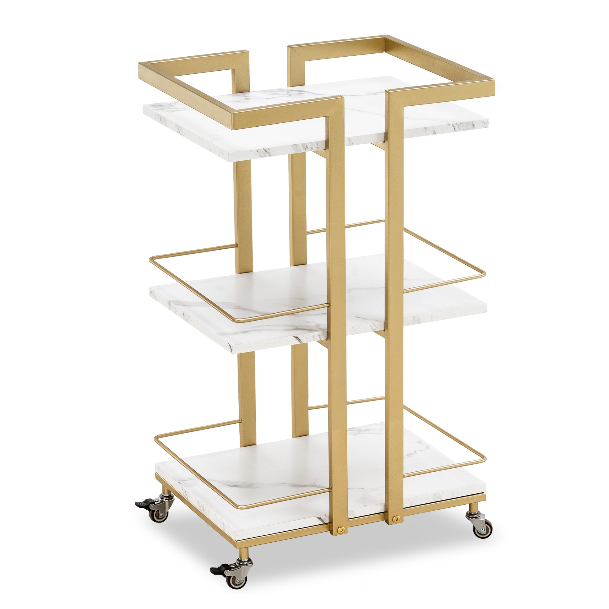 Desserte de bar à roulettes, chariot de cuisine, cadre en métal, moderne, multifonction, à 3 niveaux, pour cuisine, salle de bain, salon, bureau, 48 x 43 x 76 cm, 0033