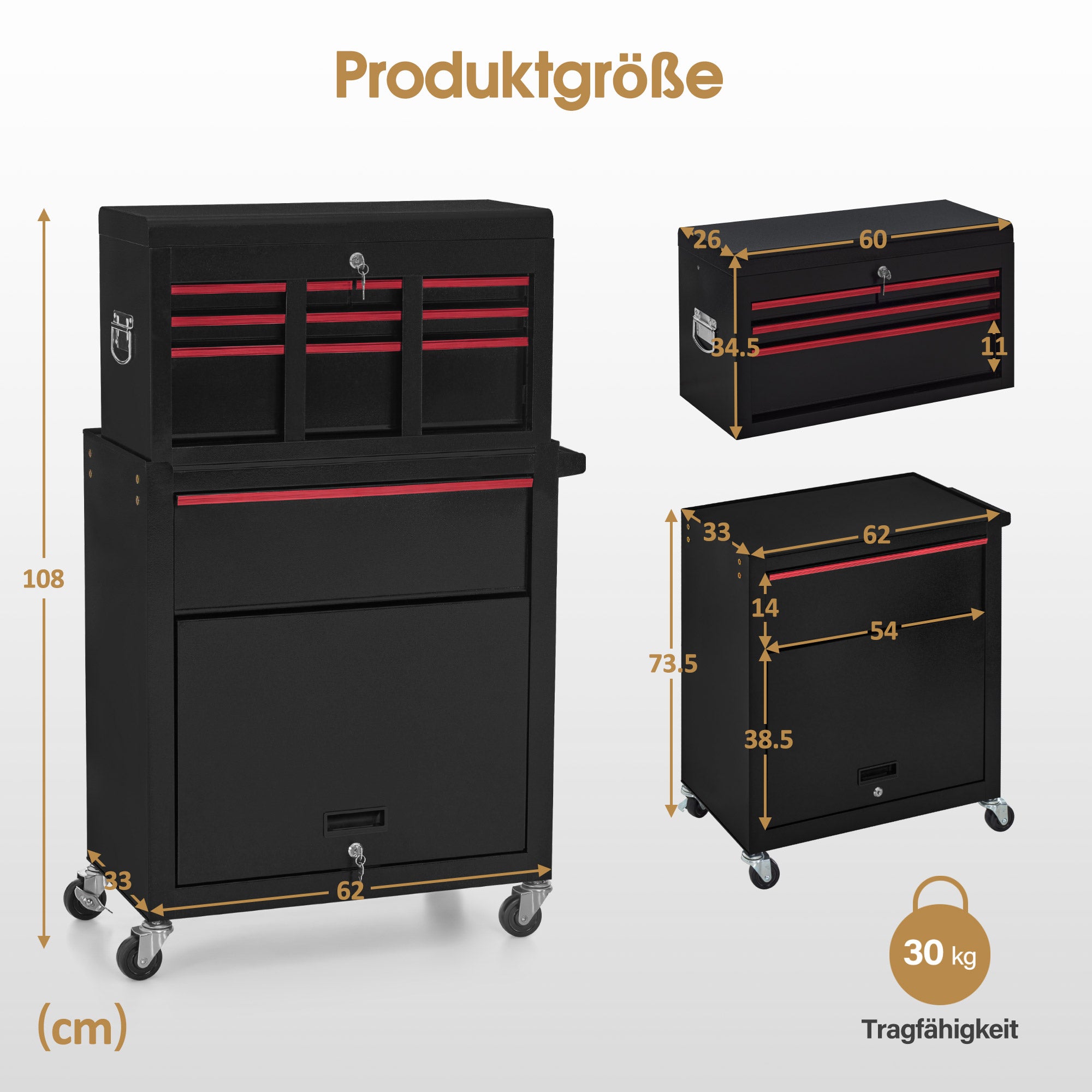 BarberPub 2 in 1 Friseurwagen mit 5 Schubladen, Schrank & 6 Haken, Bedienungswagen mit Rollen, Friseur Arbeitswagen Abschließbar, Beauty Salon Trolley Metall, Rollwagen Stapelboy, 33x70x108cm, 0097