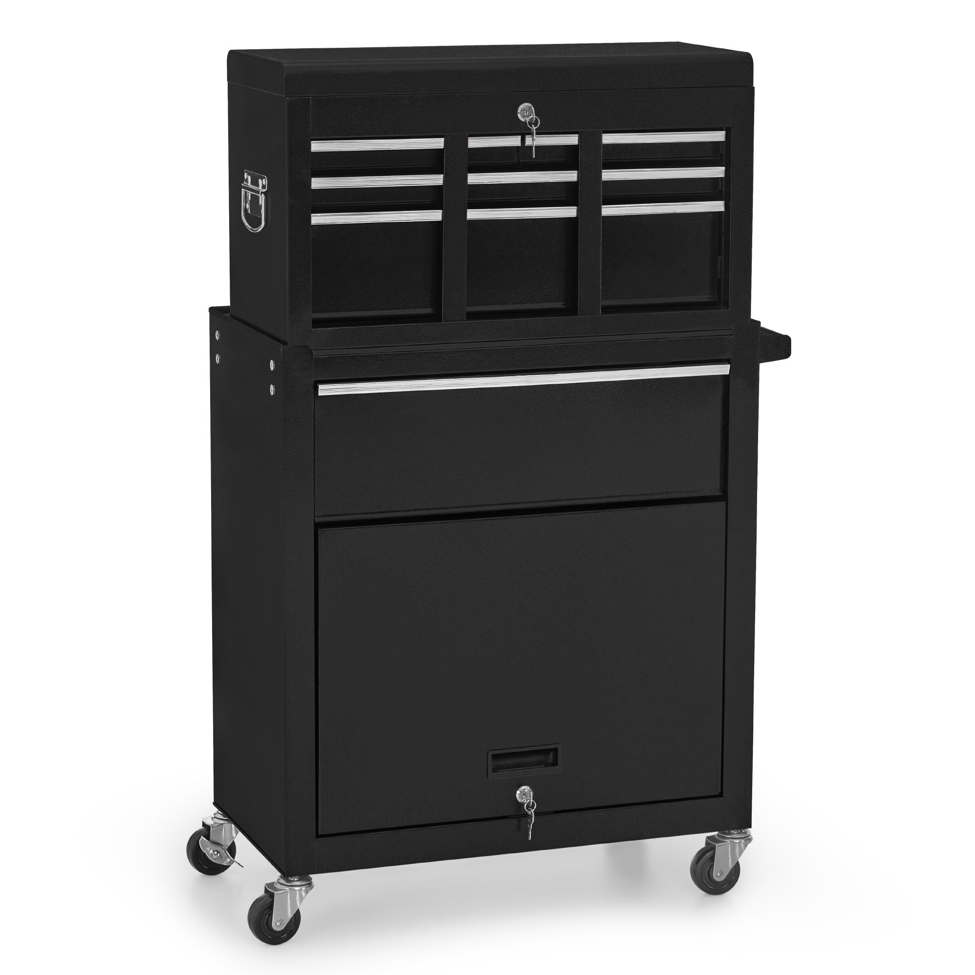 BarberPub 2 in 1 Friseurwagen mit 5 Schubladen, Schrank & 6 Haken, Bedienungswagen mit Rollen, Friseur Arbeitswagen Abschließbar, Beauty Salon Trolley Metall, Rollwagen Stapelboy, 33x70x108cm, 0097