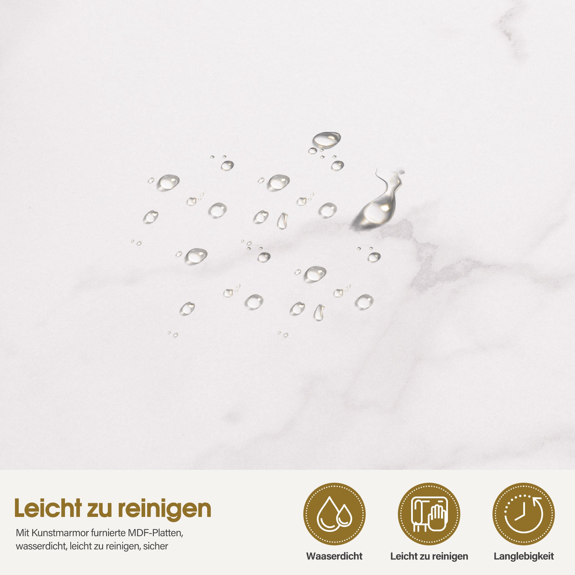 BarberPub Couchtisch Gold, Beistelltisch mit Schublade, Sofatisch mit 2 Ablagen, Moderner Wohnzimmertisch Metall, Kaffeetisch für Wohnzimmer, Schönheitssalon, Marmor-Weiß, 50x100,5x48cm, 2141