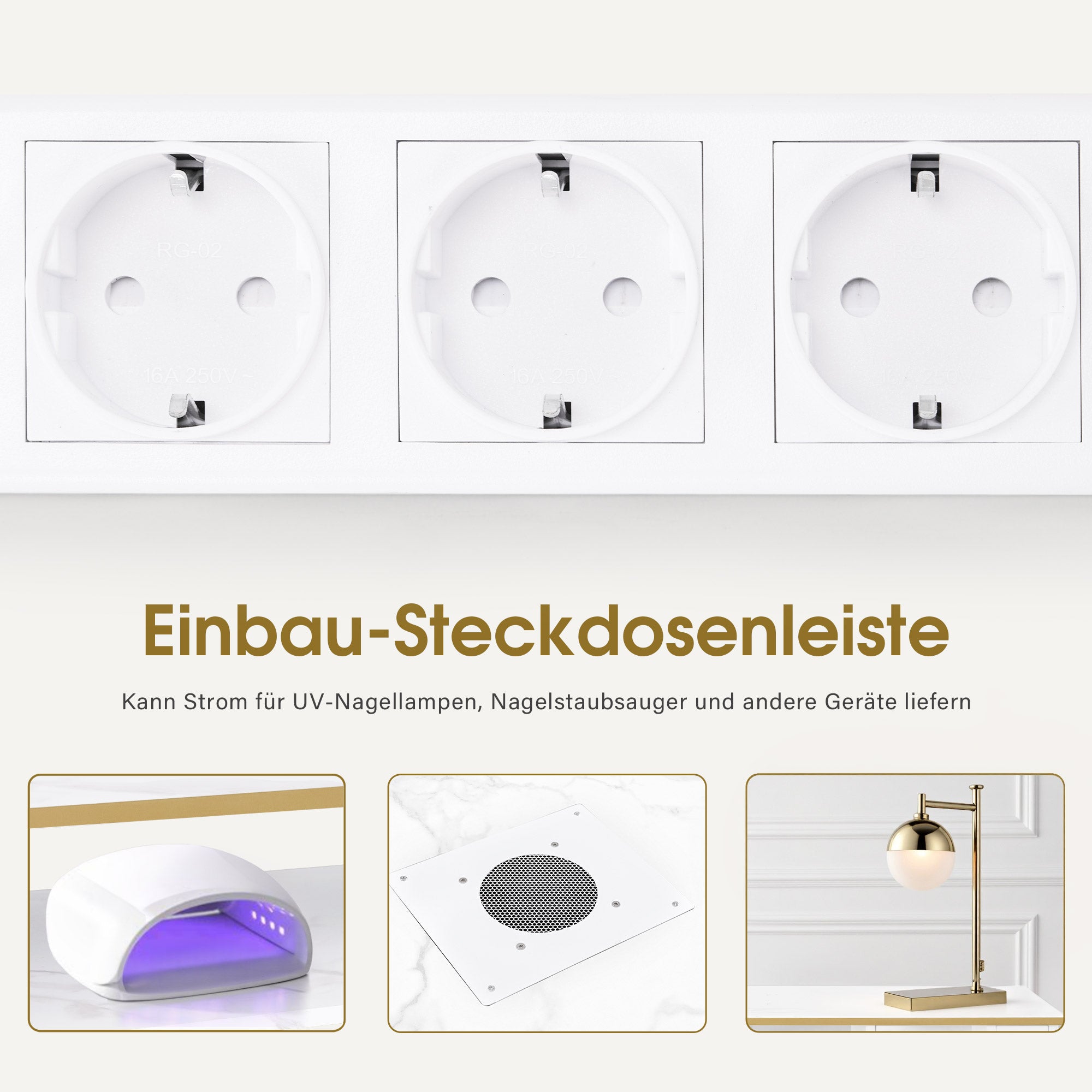 BarberPub Maniküretisch mit 4 Schubladen, 1 Regal & 5 Ablagen, Nageltisch mit Absaugung, 2 Staubsaugerbeuteln, Nagelfrisiertisch Holz, Schreibtisch für Nagelstudio, Marmor-Weiß Gold, 55x112x80cm, 2464
