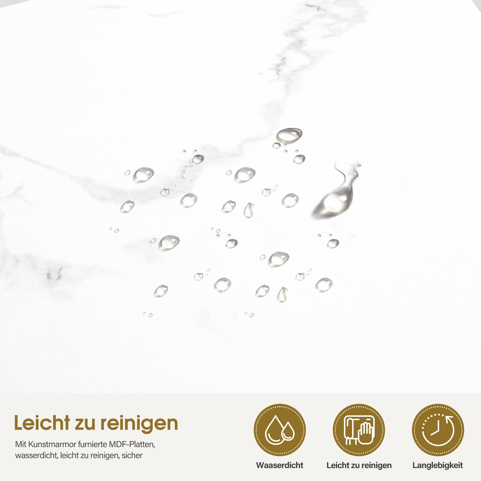 BarberPub Maniküretisch mit 4 Schubladen, 1 Regal & 5 Ablagen, Nageltisch mit Absaugung, 2 Staubsaugerbeuteln, Nagelfrisiertisch Holz, Schreibtisch für Nagelstudio, Marmor-Weiß Gold, 55x112x80cm, 2464