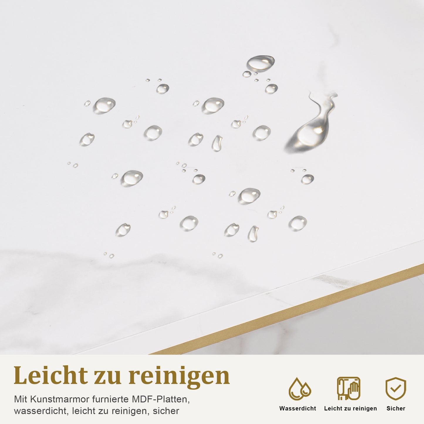 BarberPub Schminktisch mit Schubladen, Nageltisch mit Regal, Manikürtisch aus Holz Metallgestell, Schminktisch ohne Spiegel Wohnzimmer Modern, Marmor-Weiß Gold, 45 x 110 x 80.5cm, 2498