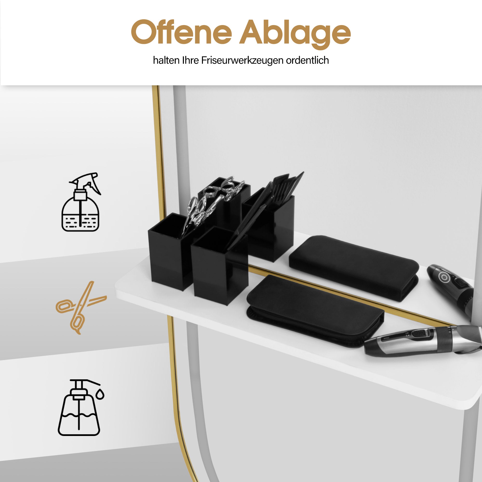 BarberPub Wandspiegel mit Beleuchtung, Ganzkörperspiegel mit Aluminiumrahmen, Großer Spiegel mit Ablage, Touch-Schalter, 3 Lichtfarben Dimmbar, für Friseursalon, 17x65x177 cm, J6270