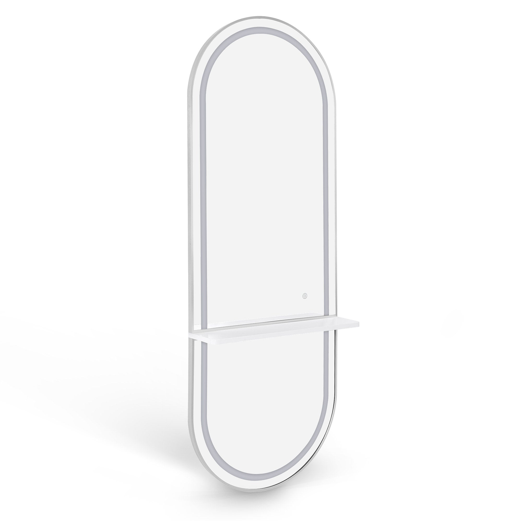 BarberPub Wandspiegel mit Beleuchtung, Ganzkörperspiegel mit Aluminiumrahmen, Großer Spiegel mit Ablage, Touch-Schalter, 3 Lichtfarben Dimmbar, für Friseursalon, 17x65x177 cm, J6270