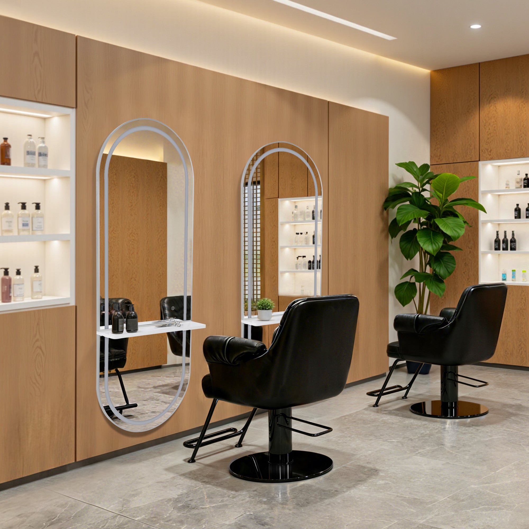 BarberPub Wandspiegel mit Beleuchtung, Ganzkörperspiegel mit Aluminiumrahmen, Großer Spiegel mit Ablage, Touch-Schalter, 3 Lichtfarben Dimmbar, für Friseursalon, 17x65x177 cm, J6270