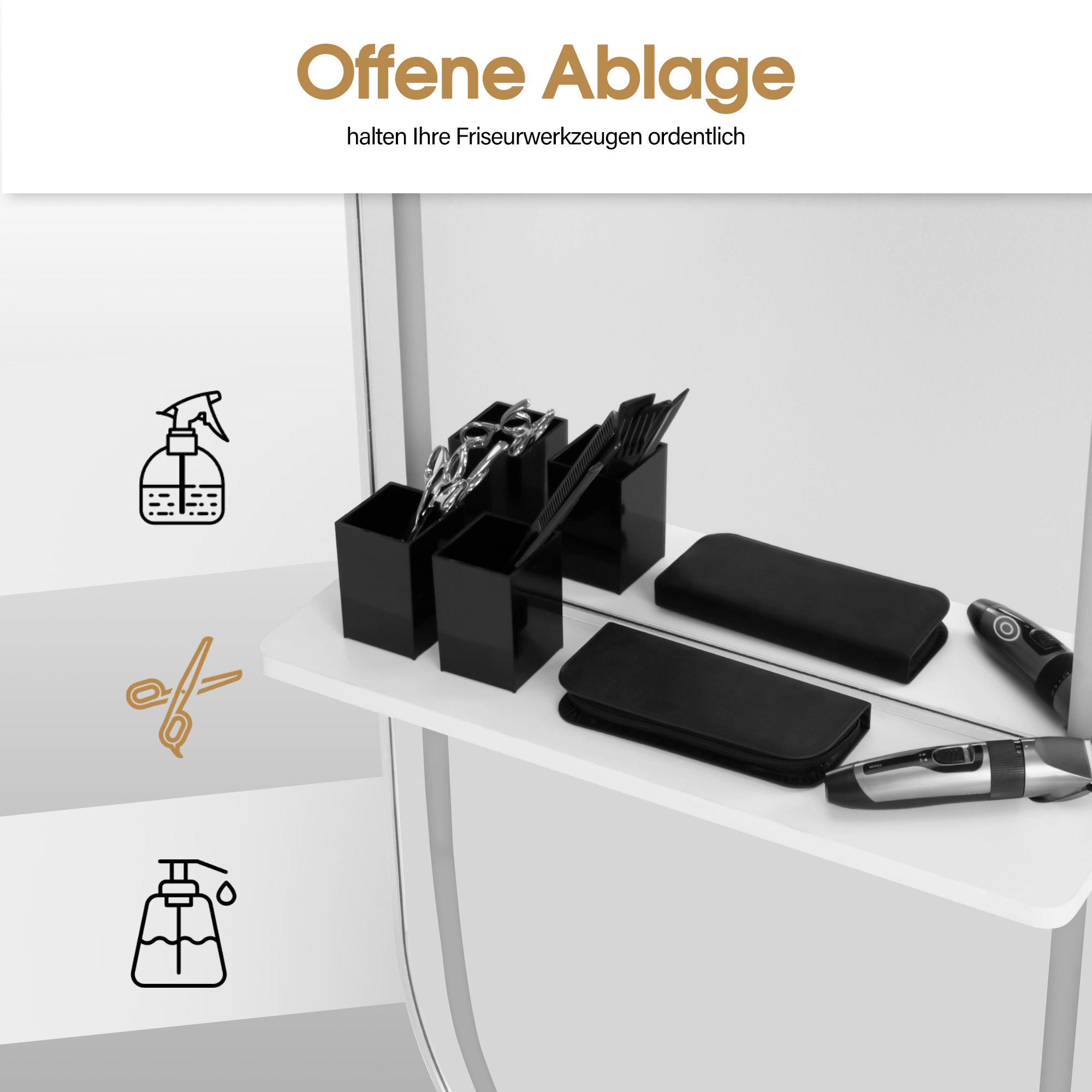 BarberPub Wandspiegel mit Beleuchtung, Ganzkörperspiegel mit Aluminiumrahmen, Großer Spiegel mit Ablage, Touch-Schalter, 3 Lichtfarben Dimmbar, für Friseursalon, 17x65x177 cm, J6270