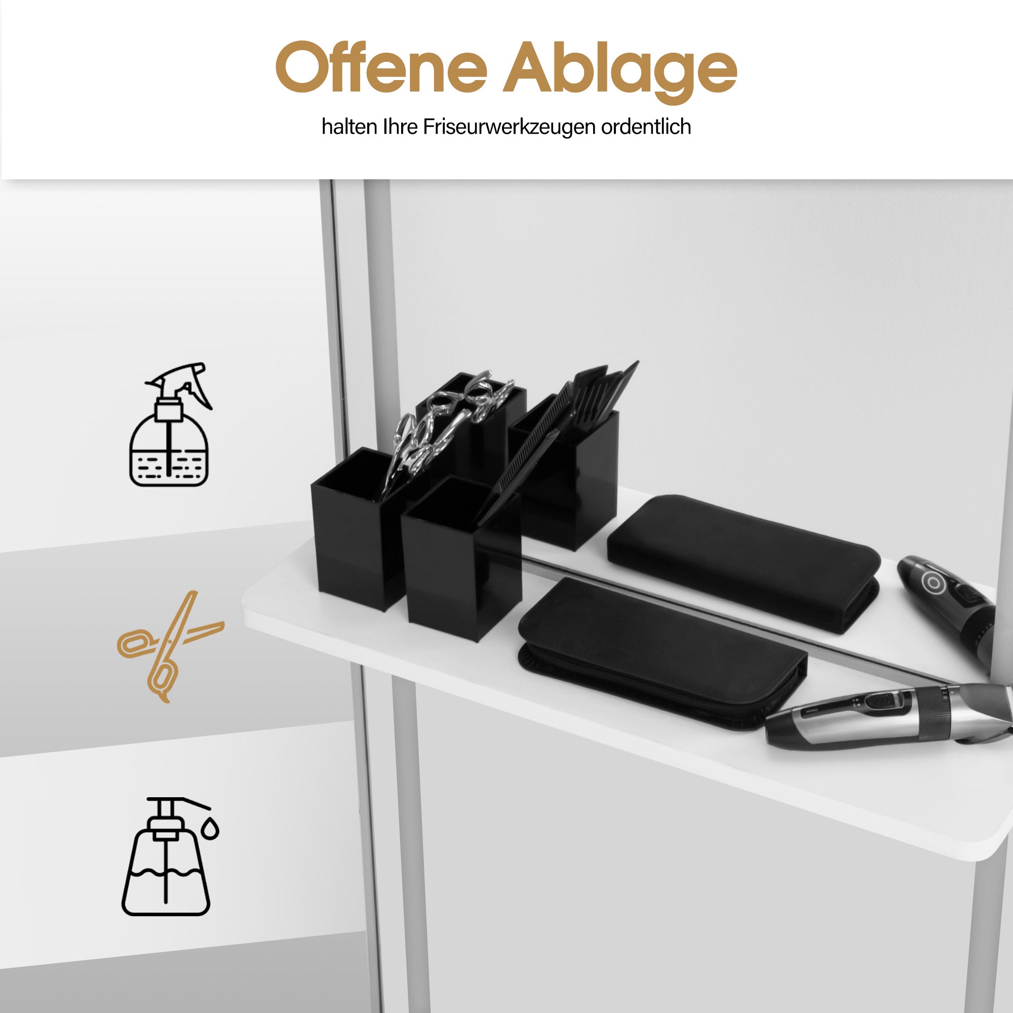 BarberPub Wandspiegel mit Beleuchtung, Ganzkörperspiegel mit Aluminiumrahmen, Großer Spiegel mit Ablage, Touch-Schalter, 3 Lichtfarben Dimmbar, für Friseursalon, 17x65x177 cm, J6271