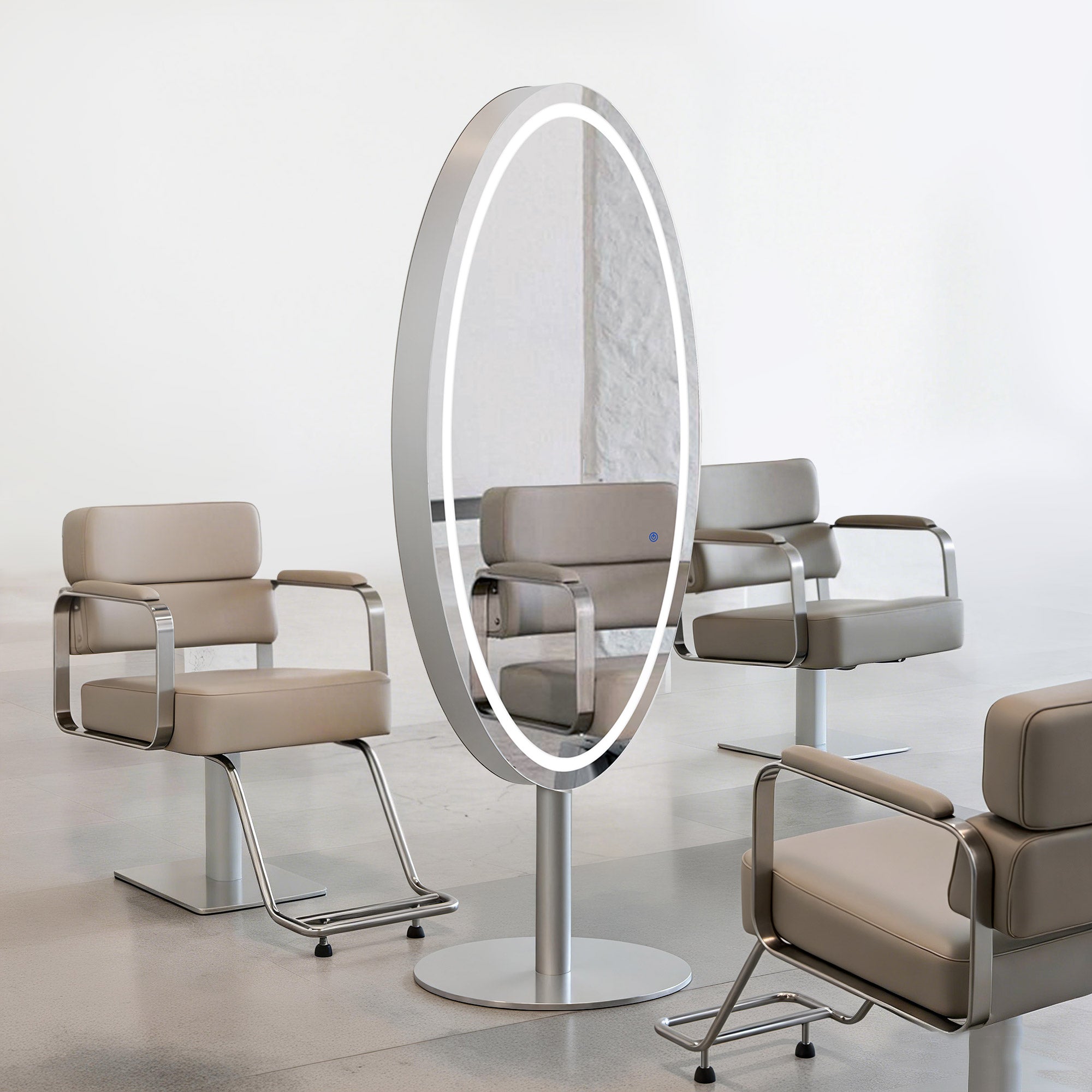 BarberPub Full-Length Mirror with Lights, Full Body Mirror with Stainless Steel, Large Double-Sided Mirror with Base, Touch Switch, 3 Dimmable Light Colors, for Hair Salon, 60x60x192 cm, J8363 (Silver)