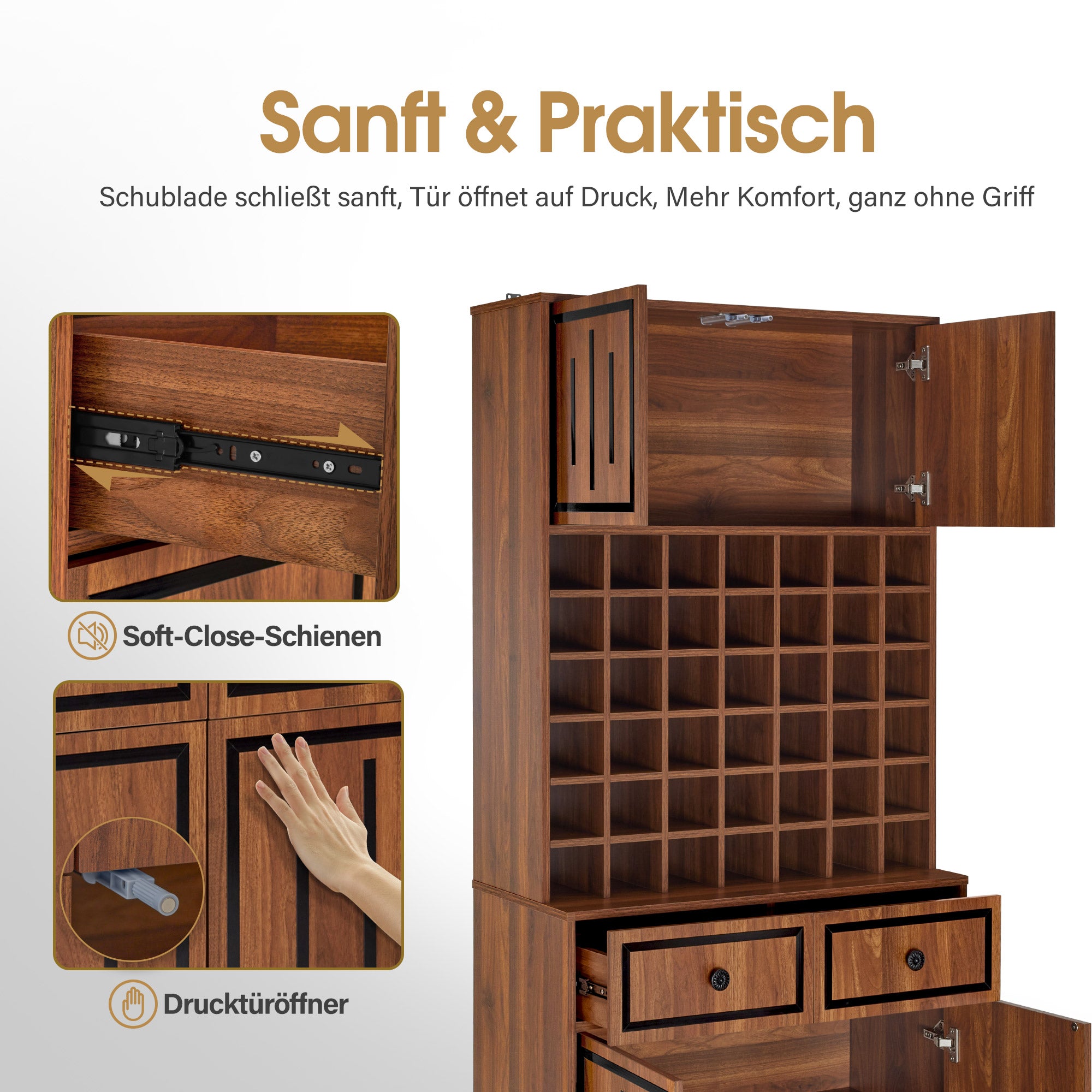 BarberPub Towel Cabinet with 2 Drawers, 42 Open Compartments & 4 Cabinets, Bathroom Cabinet Black, Tall Storage Cabinet Wood for Barbershop, Beauty Salon R6194/R6179