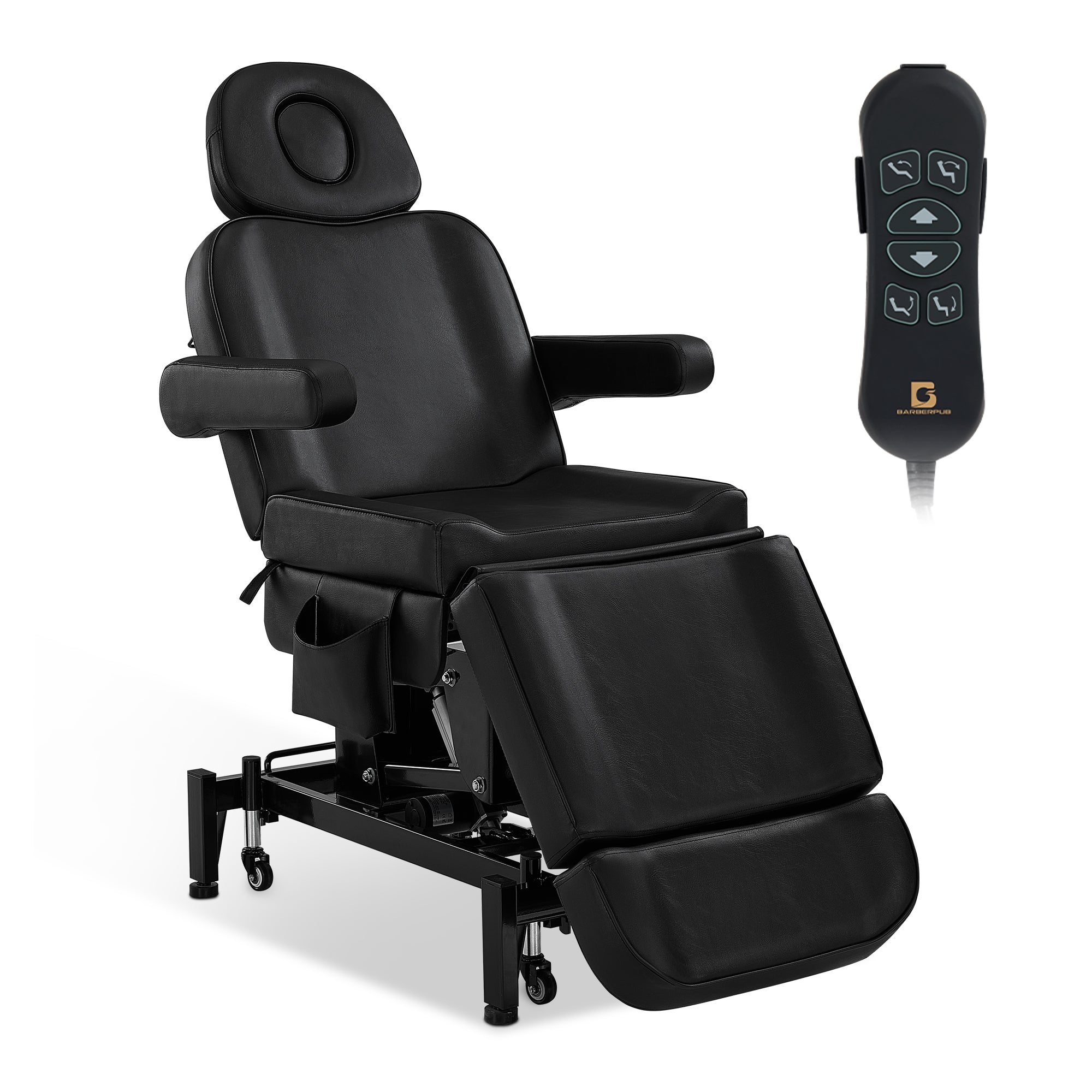 BarberPub Kosmetikliege Elektrisch mit 3 Motoren & Rollen, Massageliege Klappbar & 16CM Höhenverstellbar, 180°Drehbare Armlehnen, Tattoo Liege für SPA Salon 0754