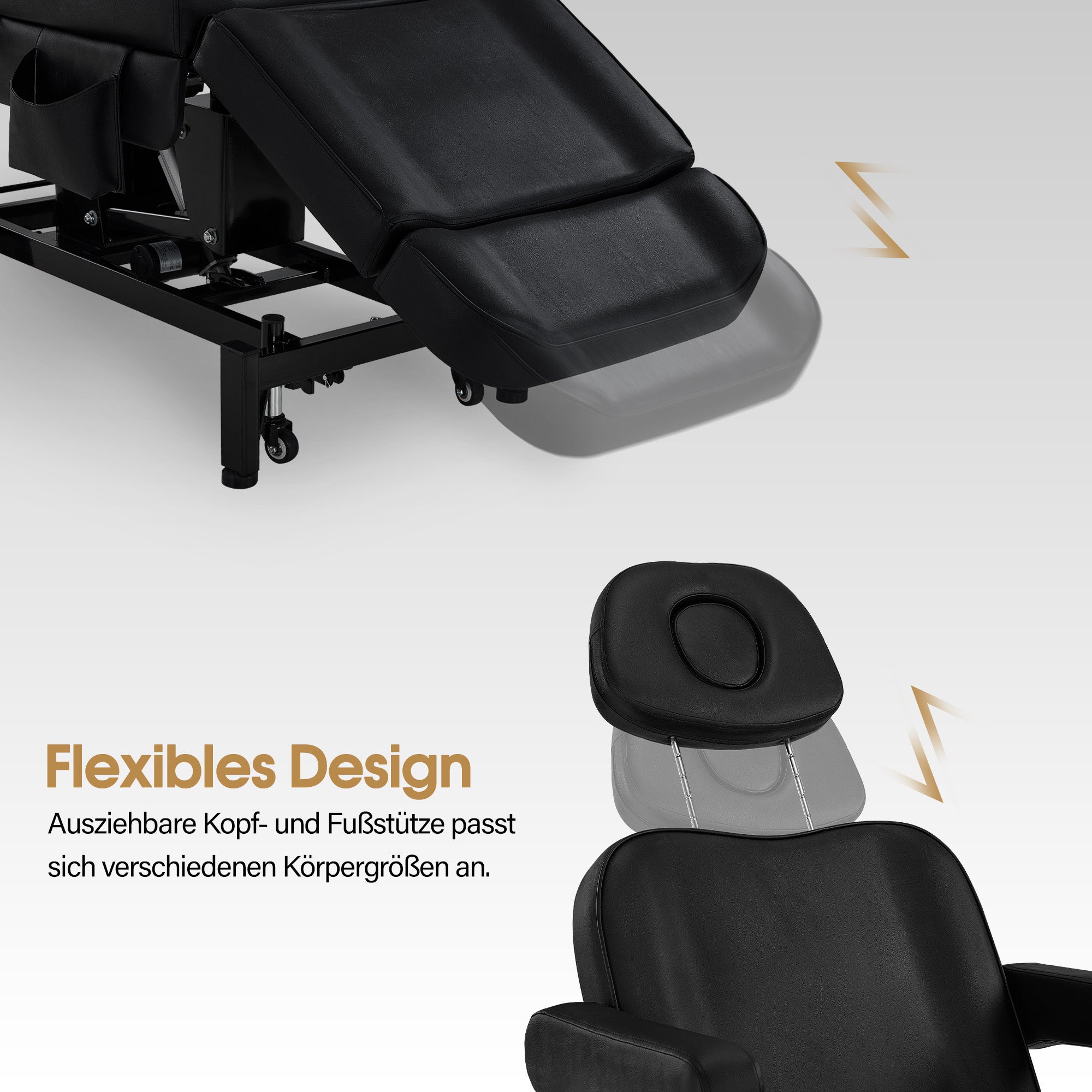 BarberPub Kosmetikliege Elektrisch mit 3 Motoren & Rollen, Massageliege Klappbar & 18CM Höhenverstellbar, 180°Drehbare Armlehnen, Tattoo Liege für SPA Salon 0754
