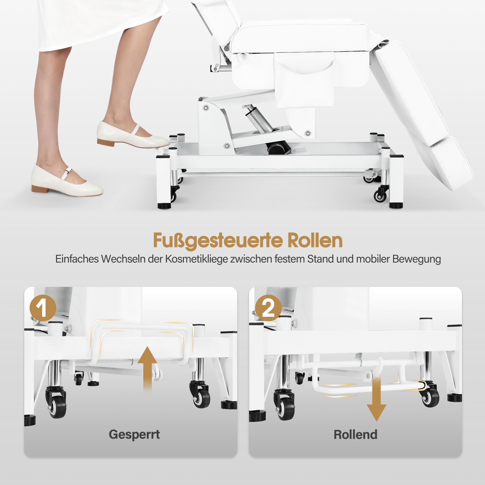 BarberPub Kosmetikliege Elektrisch mit 3 Motoren & Rollen, Massageliege Klappbar & 18CM Höhenverstellbar, 180°Drehbare Armlehnen, Tattoo Liege für SPA Salon 0754
