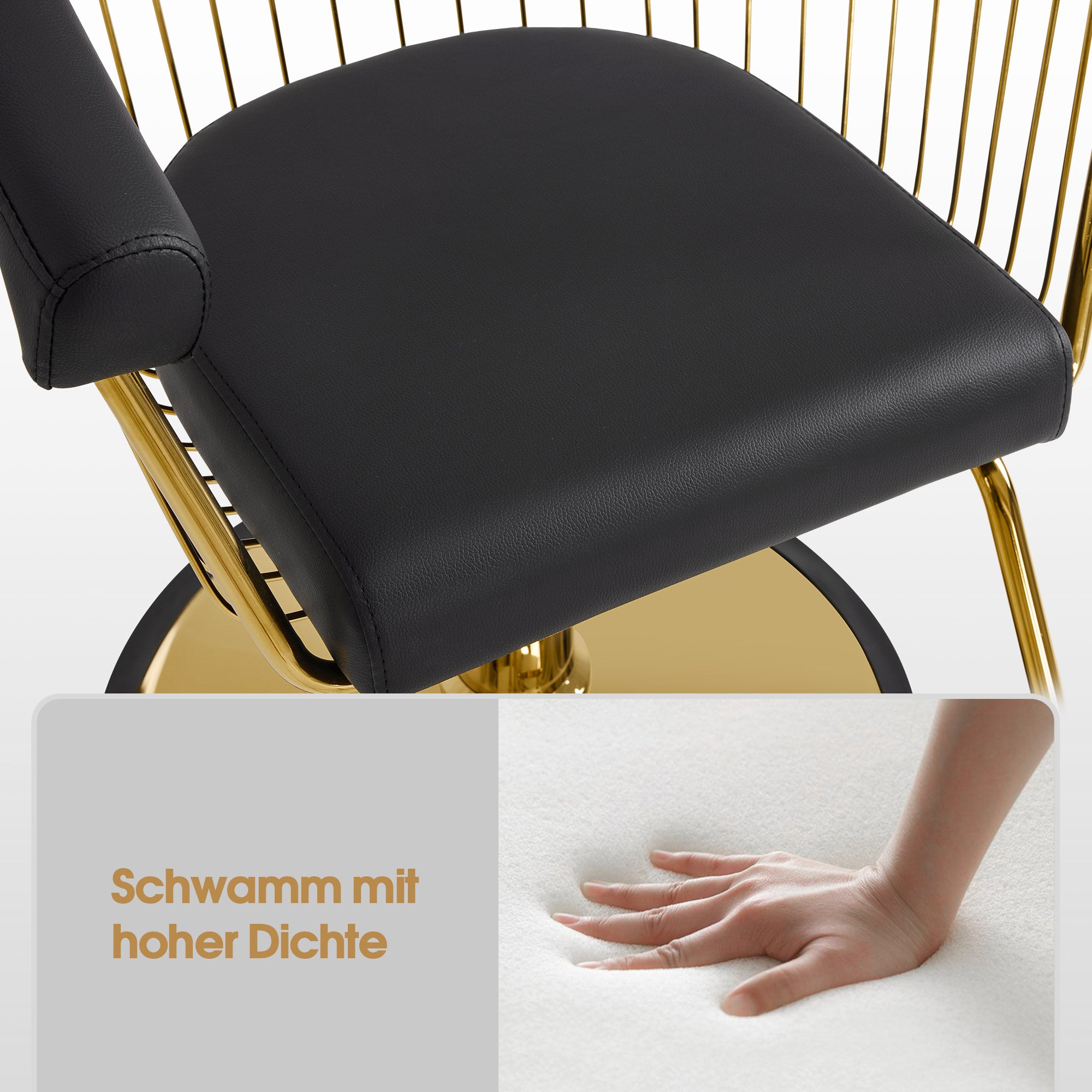 Fauteuil de barbier BarberPub, réglable en hauteur (13 cm) et pivotant à 360°, fauteuil de barbier hydraulique, équipement de barbier, fauteuil de barbier en similicuir, fauteuil de salon, or et noir, 2053