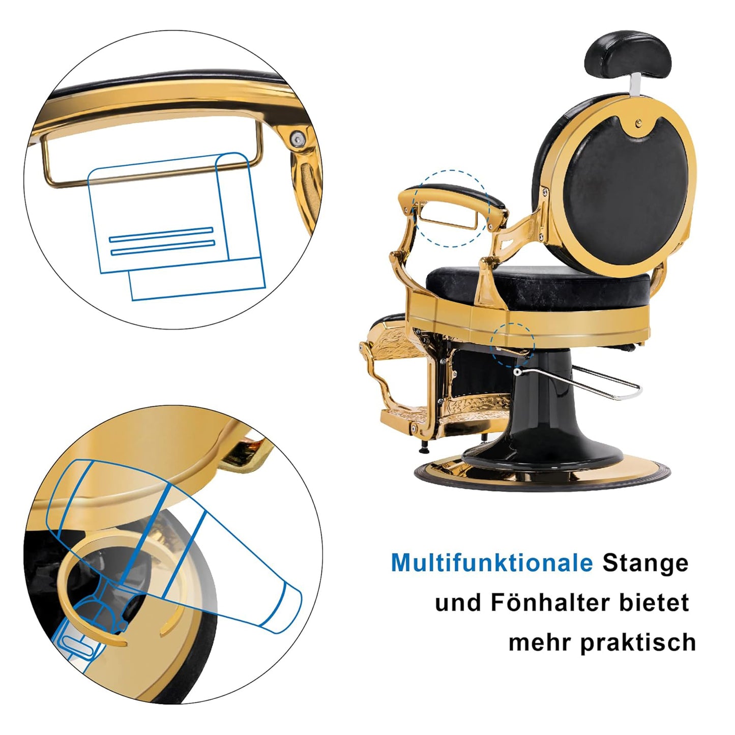 Barberpub Friseurstuhl Friseursessel mit Retro-/ Vintage Stil Gold 2935GD