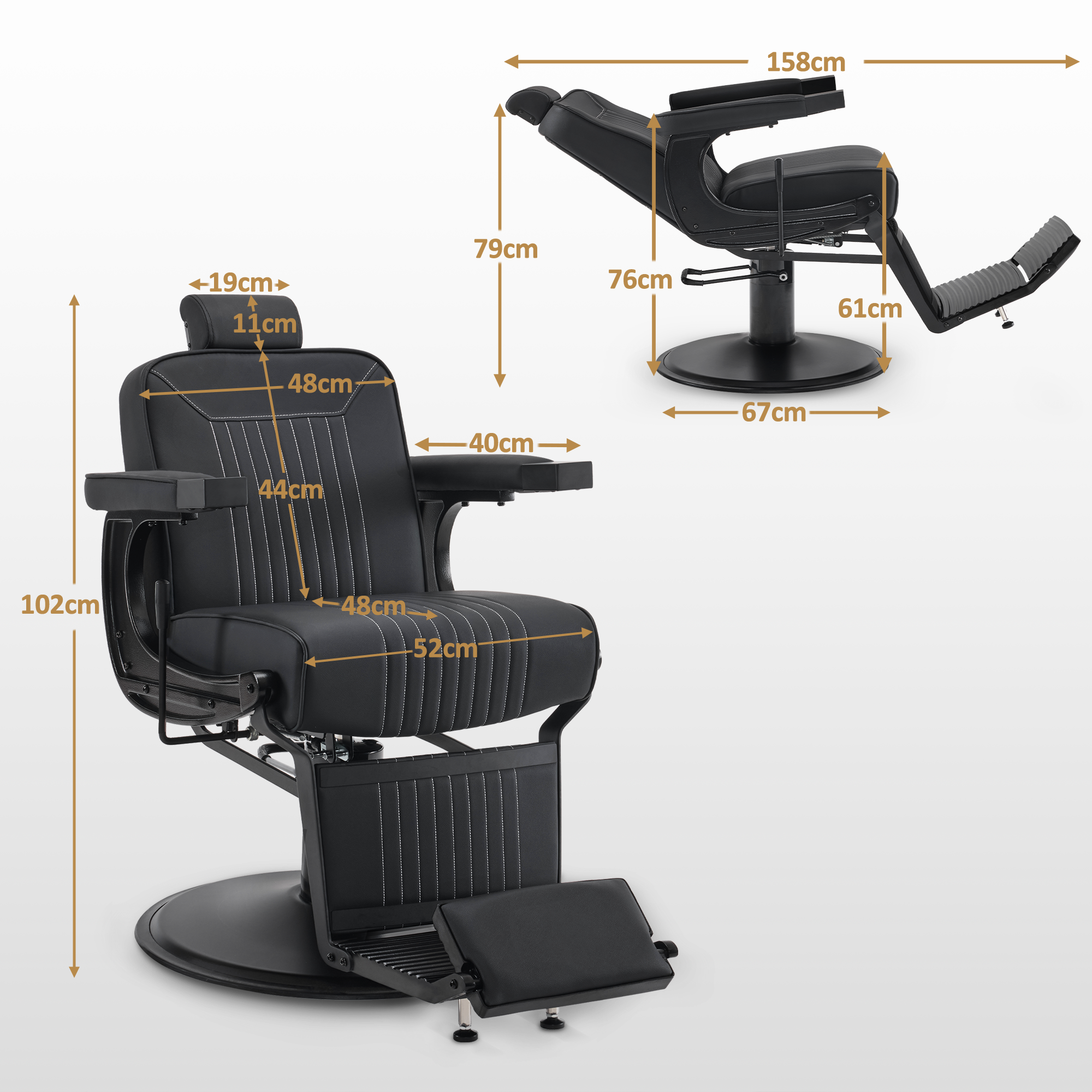 Barberpub hairdressing chair hairdressing equipment hairdressing chair operating chair 3822, Salon SPA PVC artificial leather 140° tiltable, height adjustable