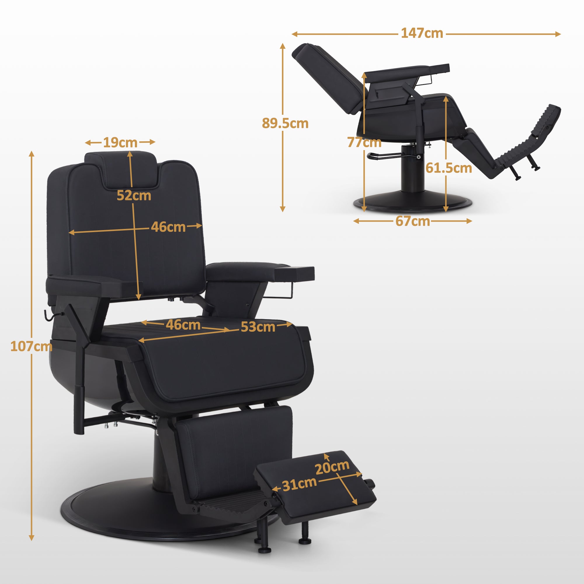 Fauteuil de barbier BarberPub avec appui-tête inclinable, équipement de coiffure avec pompe hydraulique, rotatif à 360°, hauteur du siège d'opération réglable, fauteuil de barbier en simili cuir, 3823