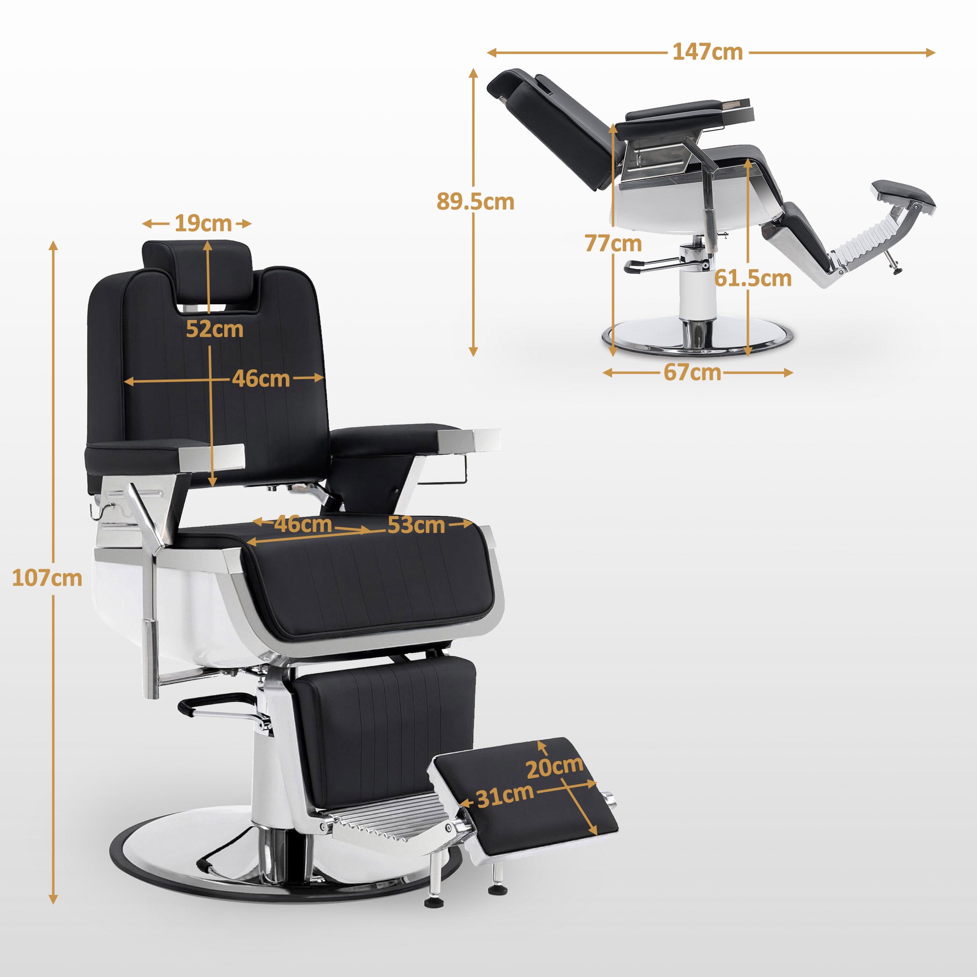 BarberPub Friseurstuhl mit Kopfstütze Kippbar, Friseureinrichtung mit Hydraulikpumpe 360° Drehbar, Bedienungsstuhl Höhenverstellbar, Barber Stuhl Kunstleder, 3823