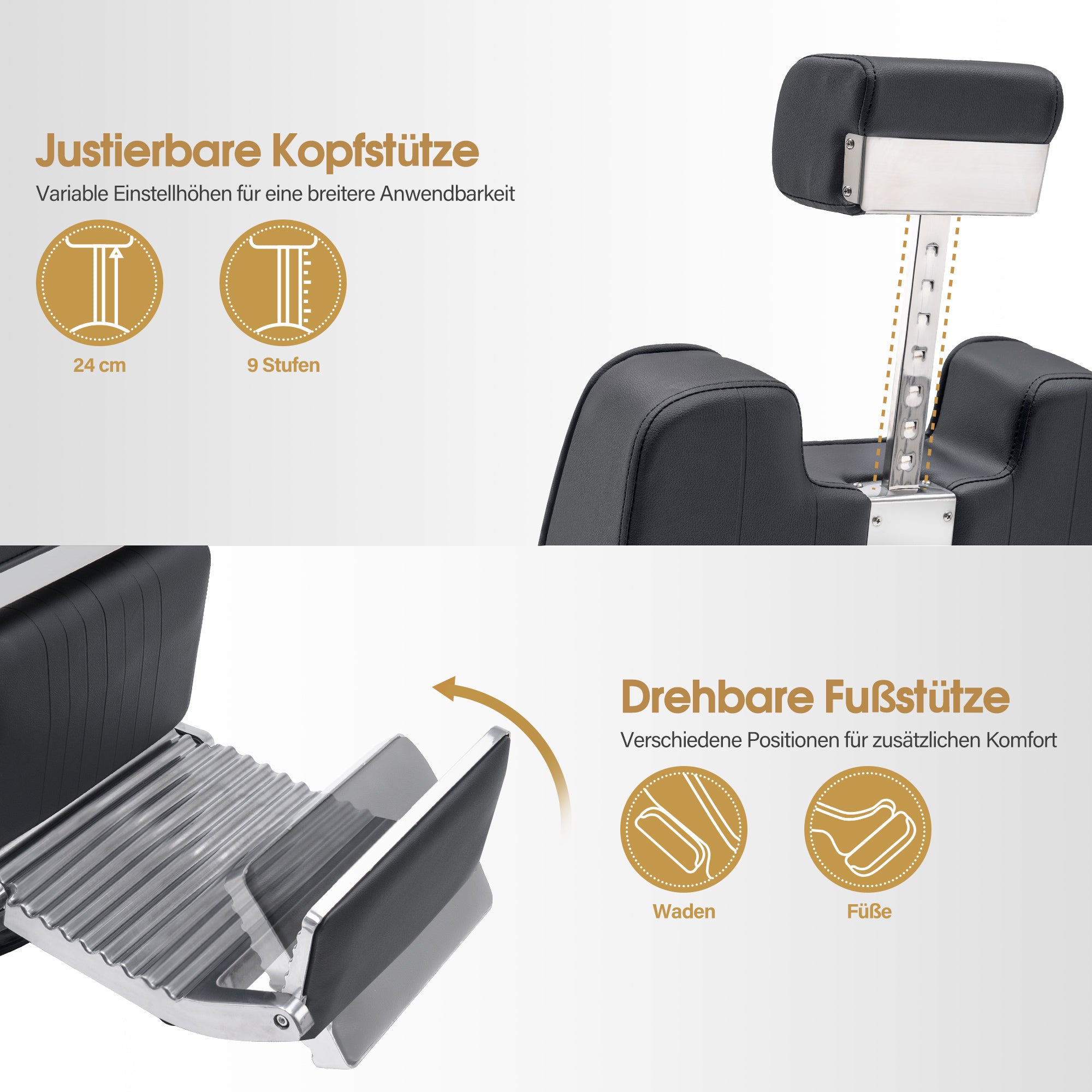 BarberPub Friseurstuhl mit Kopfstütze Kippbar, Friseureinrichtung mit Hydraulikpumpe 360° Drehbar, Bedienungsstuhl Höhenverstellbar, Barber Stuhl Kunstleder, 3823