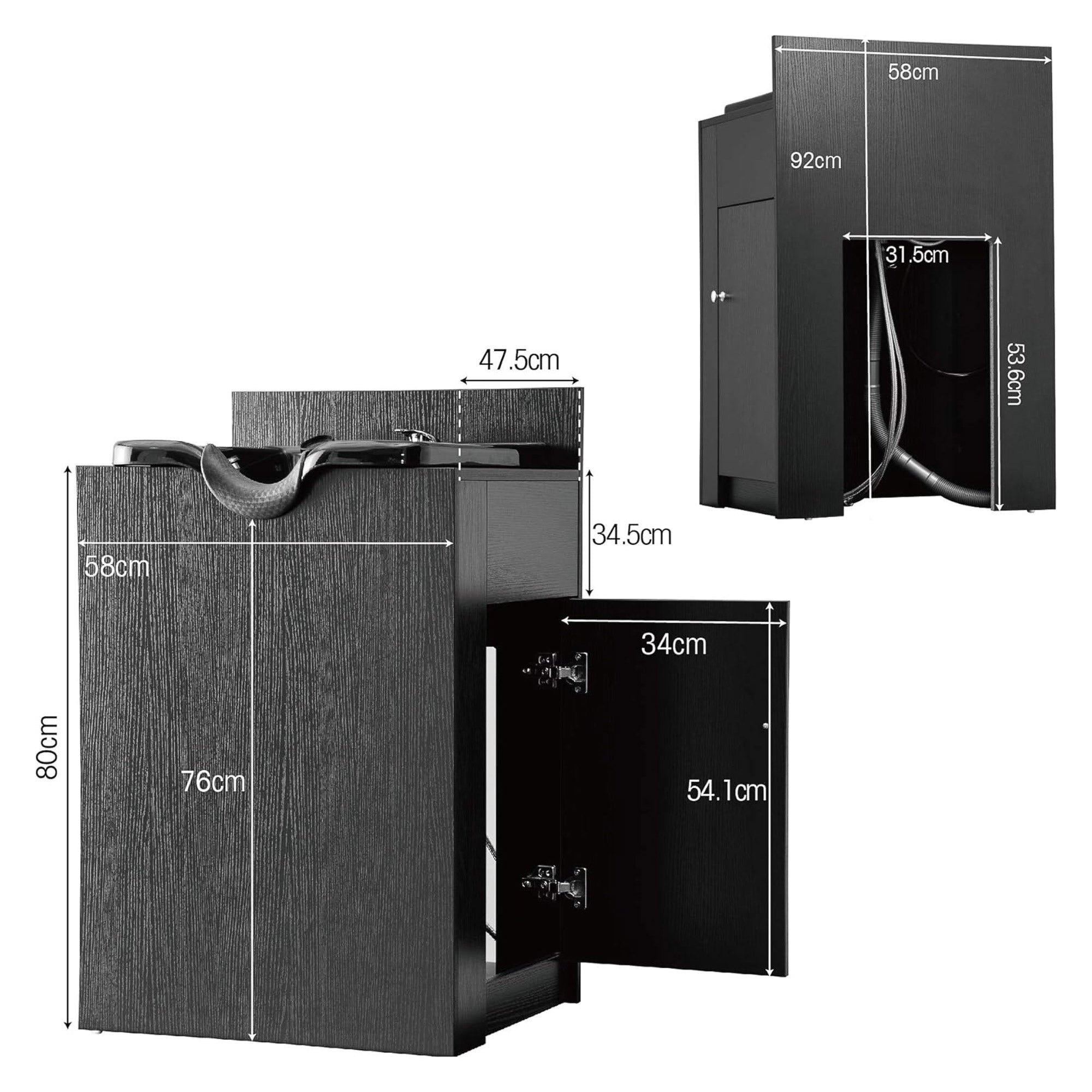 BarberPub Professionelle Rückwärtswaschanlage ohne Stuhl Friseurwaschplatz Waschtisch mit Rückwärtswaschbecken Saloneinrichtung 7134 ( Schwarz)