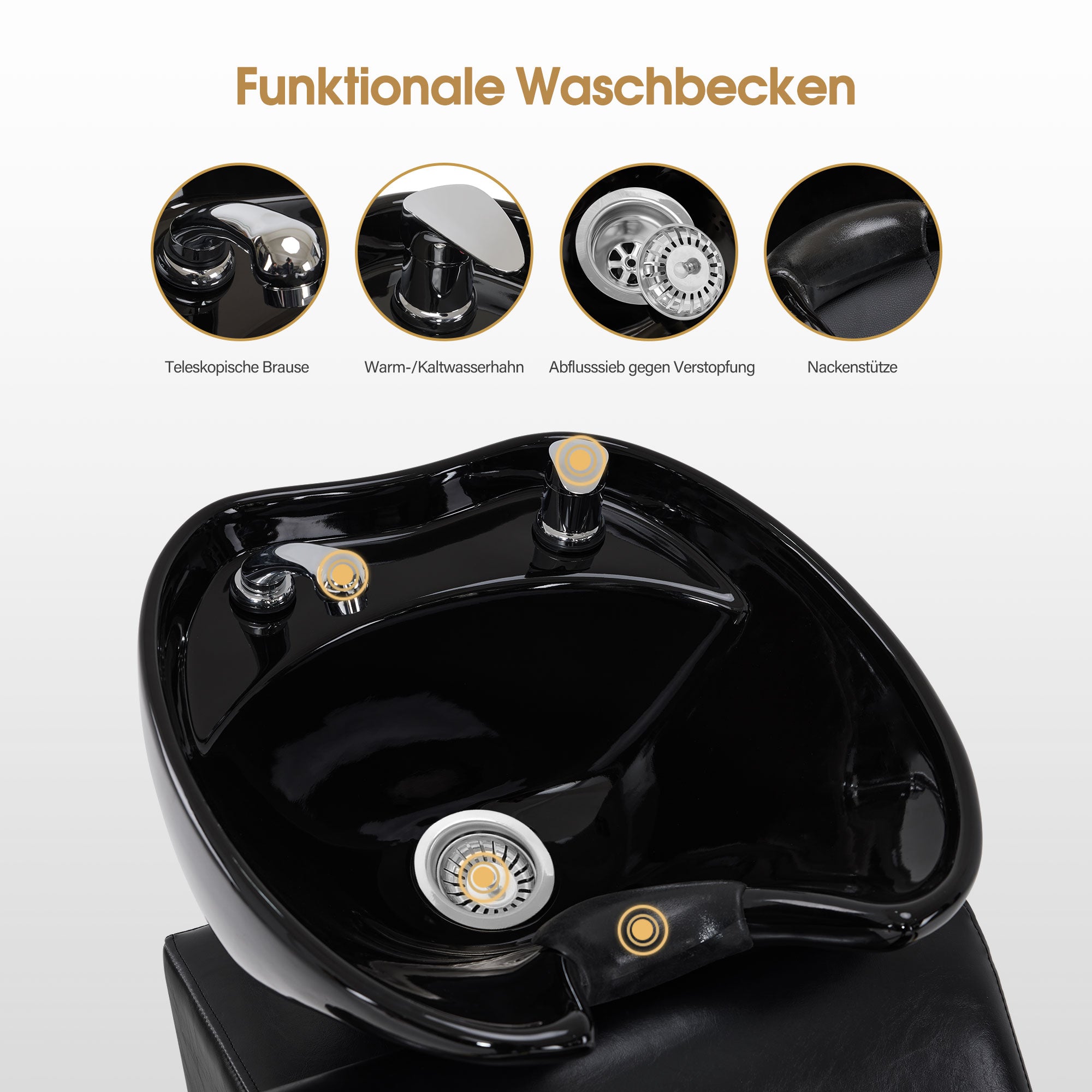 BarberPub Friseurstuhl mit Waschbecken & Edelstahlbasis, Friseurwaschbecken aus Keramik Verstellbar, Friseurwaschsessel für SPA Salon Friseur Waschplatz 8611