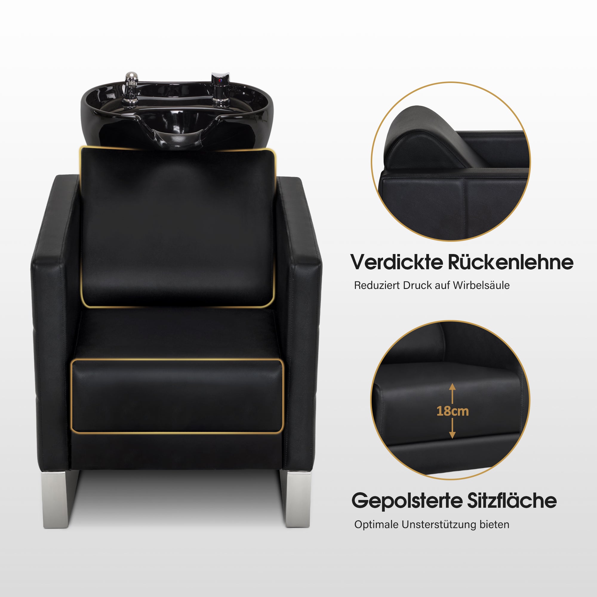 BarberPub Friseurstuhl mit Waschbecken & Edelstahlbasis, Friseurwaschbecken aus Keramik Verstellbar, Friseurwaschsessel für SPA Salon Friseur Waschplatz 8611