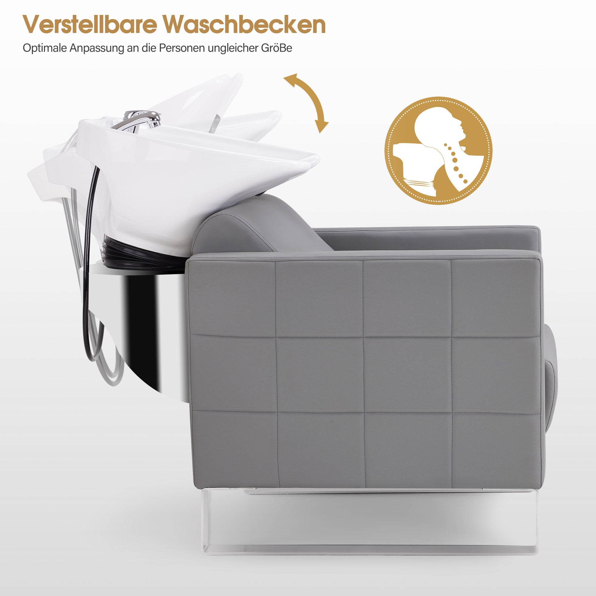 BarberPub Friseurstuhl mit Waschbecken & Edelstahlbasis, Friseurwaschbecken aus Keramik Verstellbar, Friseurwaschsessel für SPA Salon Friseur Waschplatz 8611