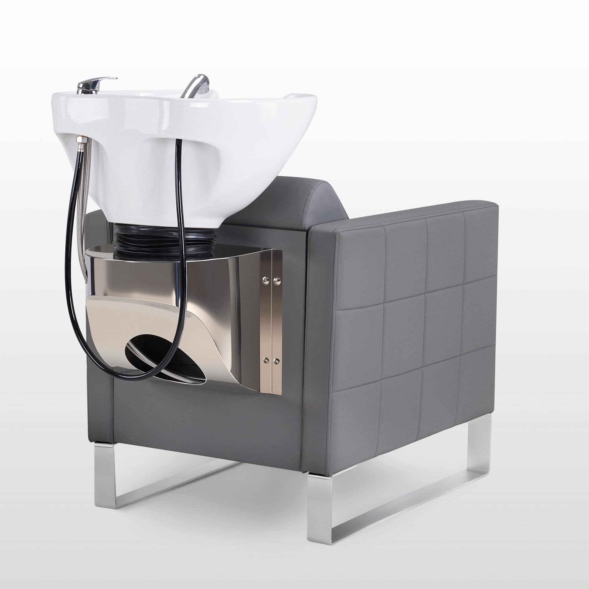 BarberPub Friseurstuhl mit Waschbecken & Edelstahlbasis, Friseurwaschbecken aus Keramik Verstellbar, Friseurwaschsessel für SPA Salon Friseur Waschplatz 8611