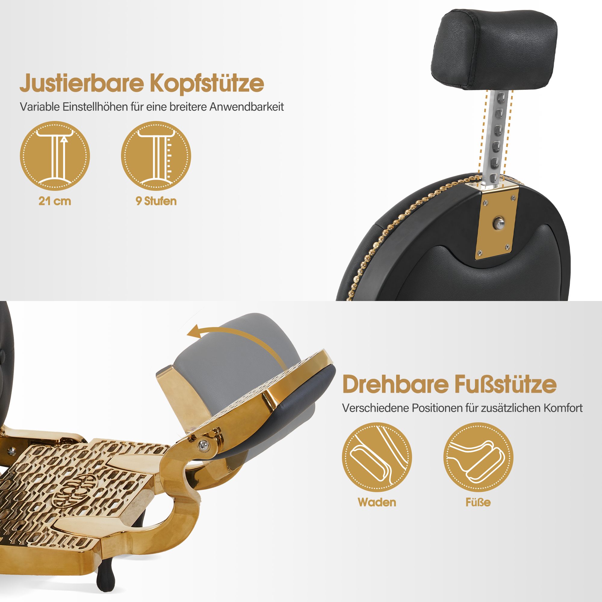 Fauteuil de coiffure Barberpub avec appui-tête inclinable, fauteuil de barbier rétro vintage, pivotant à 360° et réglable en hauteur, équipement de coiffure hydraulique, similicuir, 8688