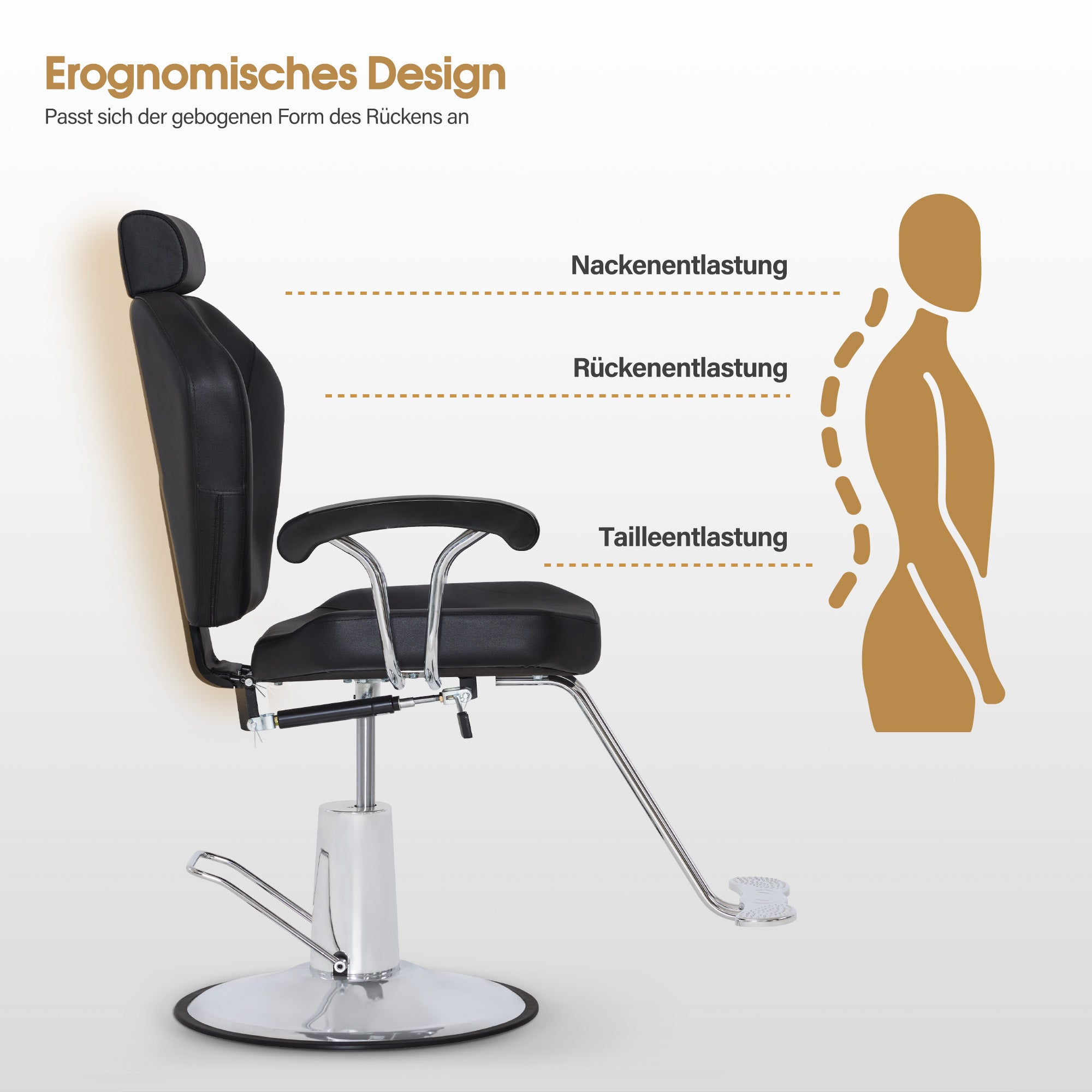 BarberPub Barber Chair with Headrest, Barber Chairs with Hydraulic Pump, 360° Rotatable, Height-Adjustable Barber Chair, PVC Synthetic Leather, 8816 (Black)