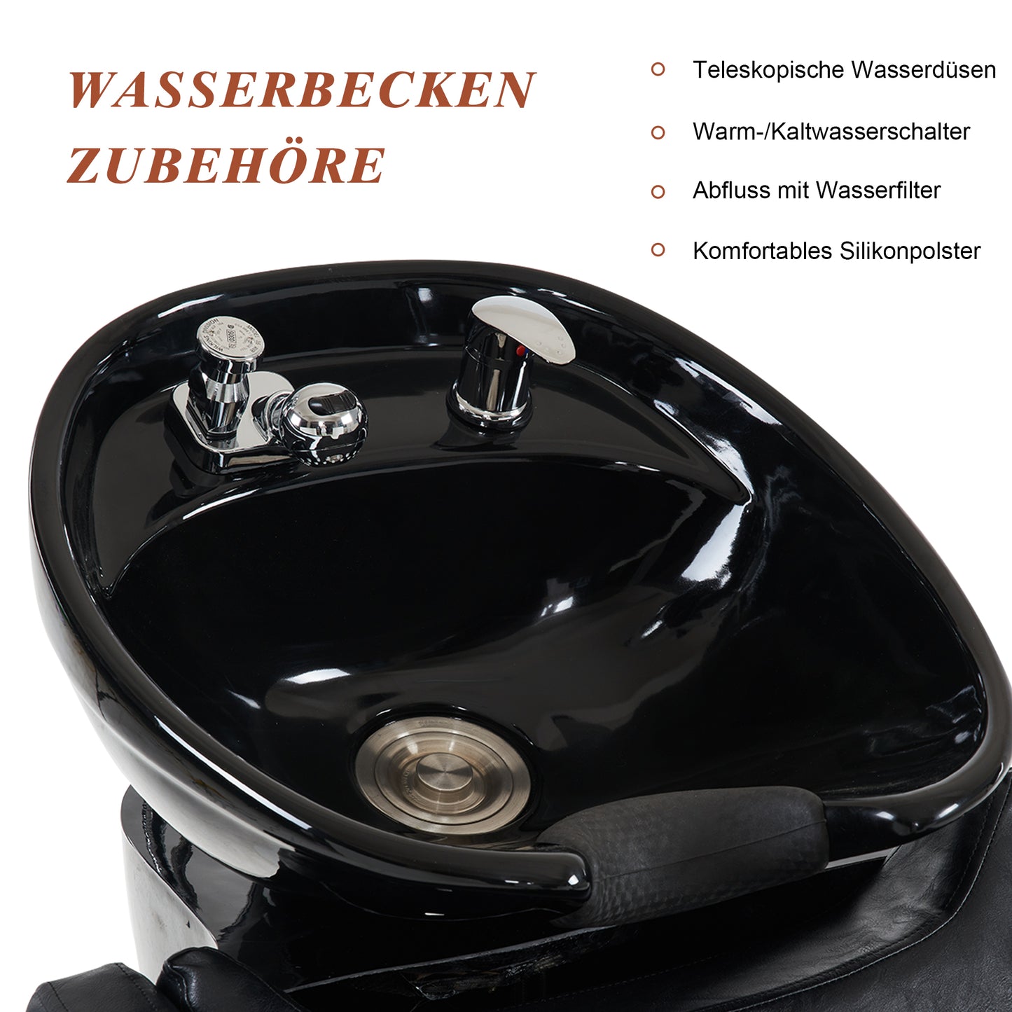Barberpub Friseurwaschbecken Waschplatz, Shampoo-Stuhl, Rückwärtswaschsessel Salon Friseursessel Waschsessel für SPA Salon 9090 (Schwarz)