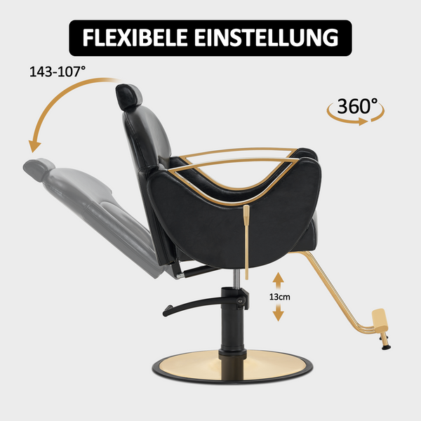 Physa Friseurstuhl Staunton Beige – Höhenverstellbar Mit Fußstütze, Goldene Akzente, Bis 200 Kg Belastbar