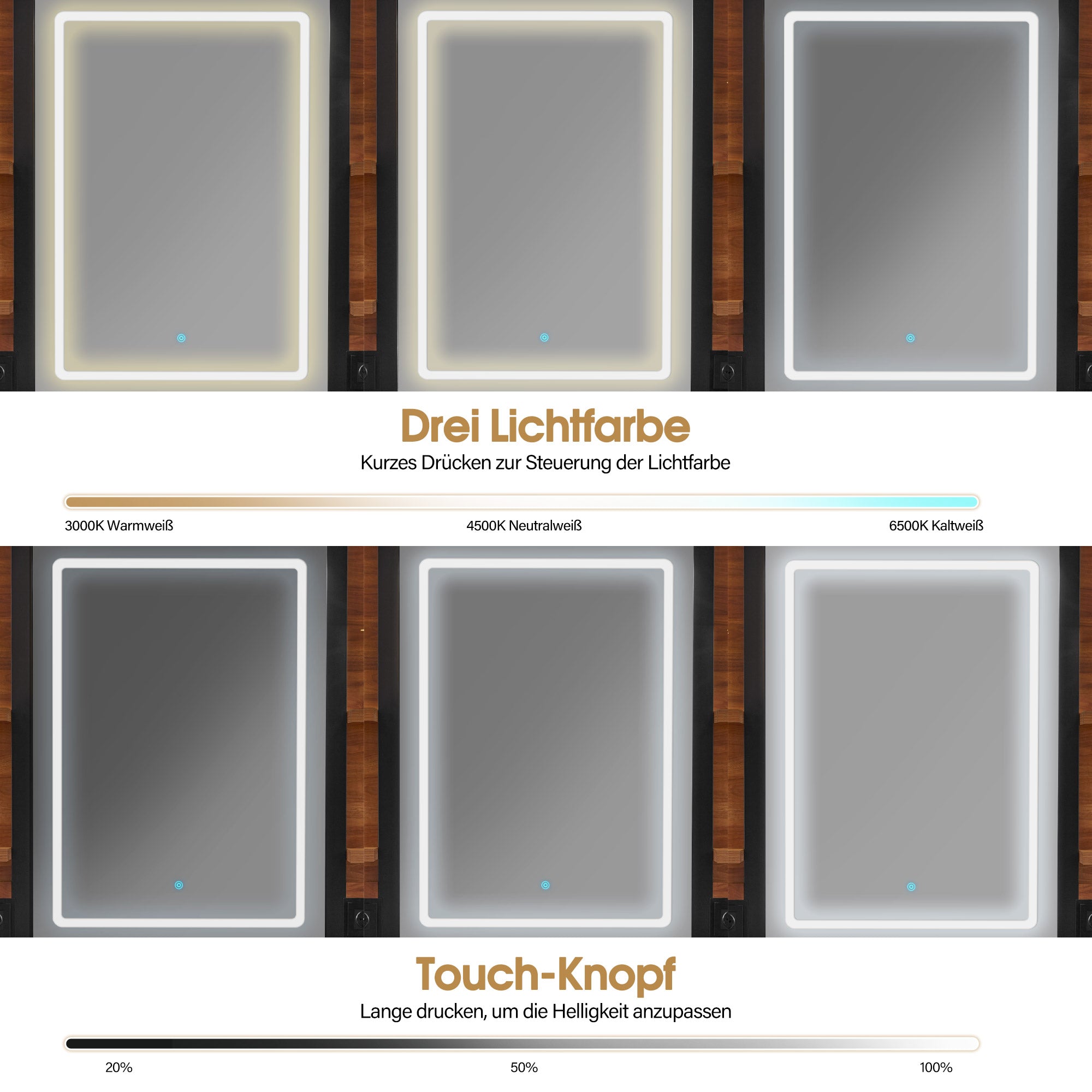 BarberPub Friseurplatz mit 2 Schubladen, Schminktisch mit Spiegel, Bedienungsplatz mit 4 Ablagen & 2 Schränken, Spiegelschrank aus Holz, Spiegeltisch Modern, Friseureinrichtung, 3167 (Braun)