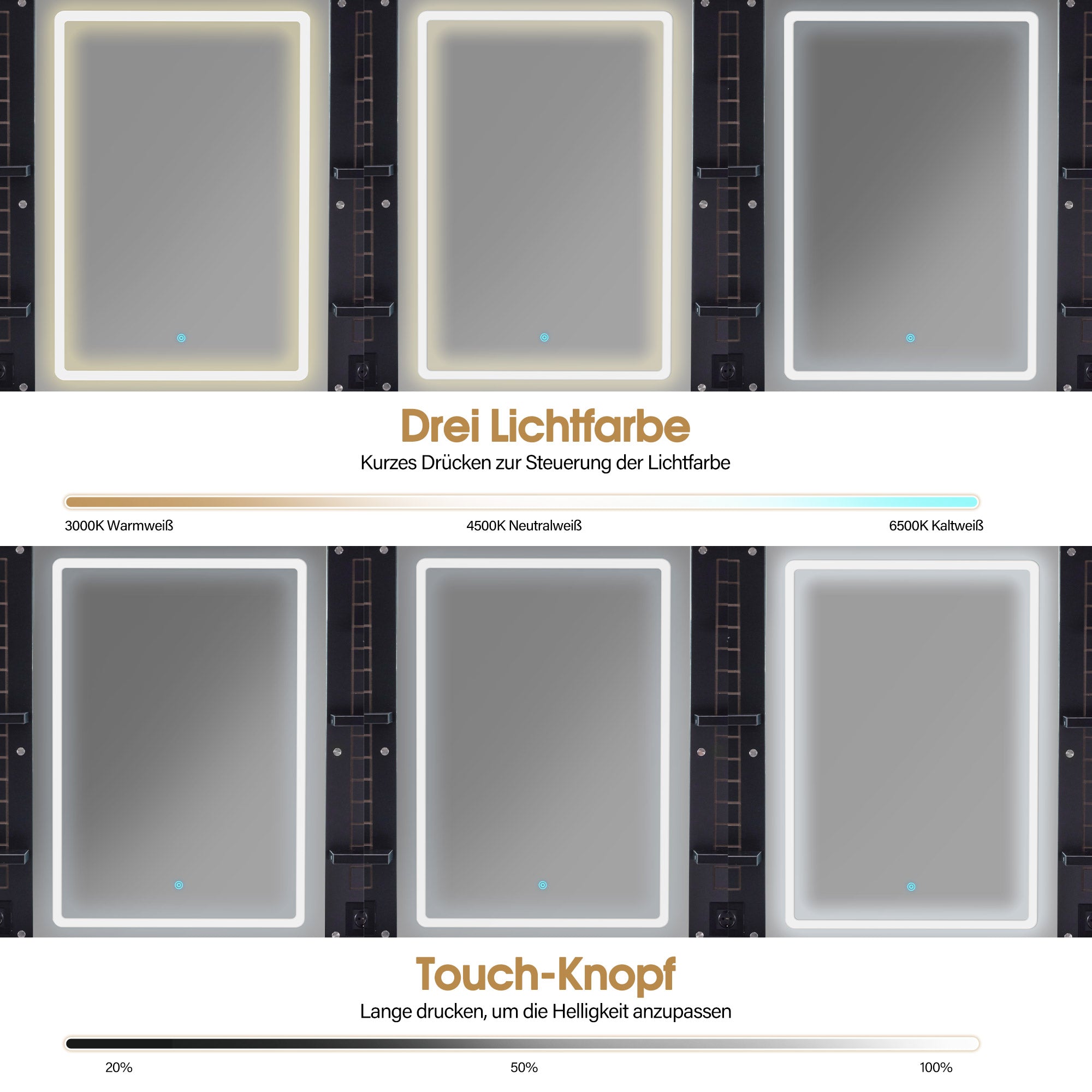 BarberPub Friseurplatz mit 2 Schubladen, Schminktisch mit Spiegel, Bedienungsplatz mit 4 Ablagen & 2 Schränken, Spiegelschrank aus Holz, Spiegeltisch mit Beleuchtung, Friseureinrichtung, 3169 (Schwarz)