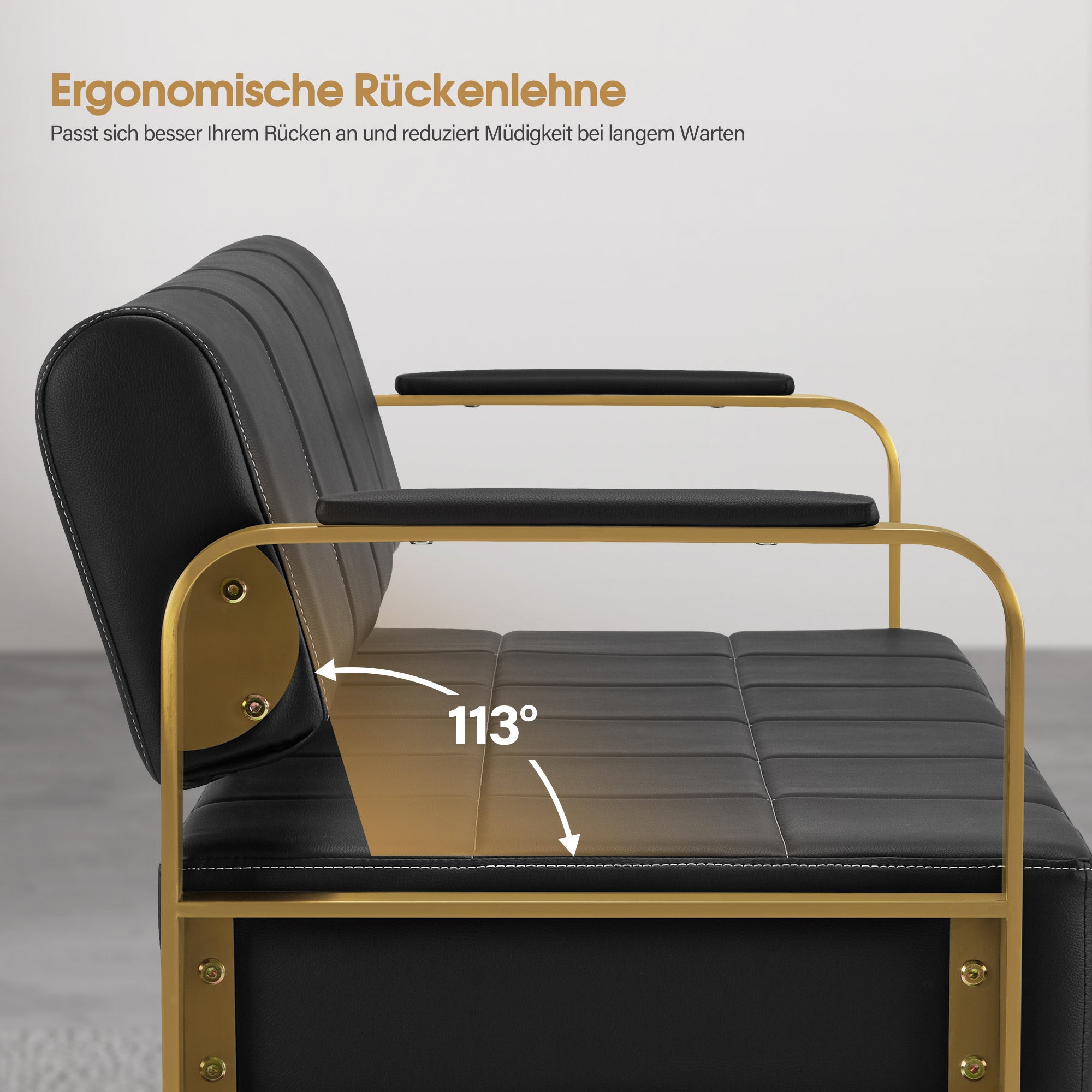 Barberpub 3-Sitzer Sitzbank mit Armlehnen, Polsterbank mit Rückenlehn Wartebank Friseur, Wohnzimmerbank, Friseureinrichtung W528