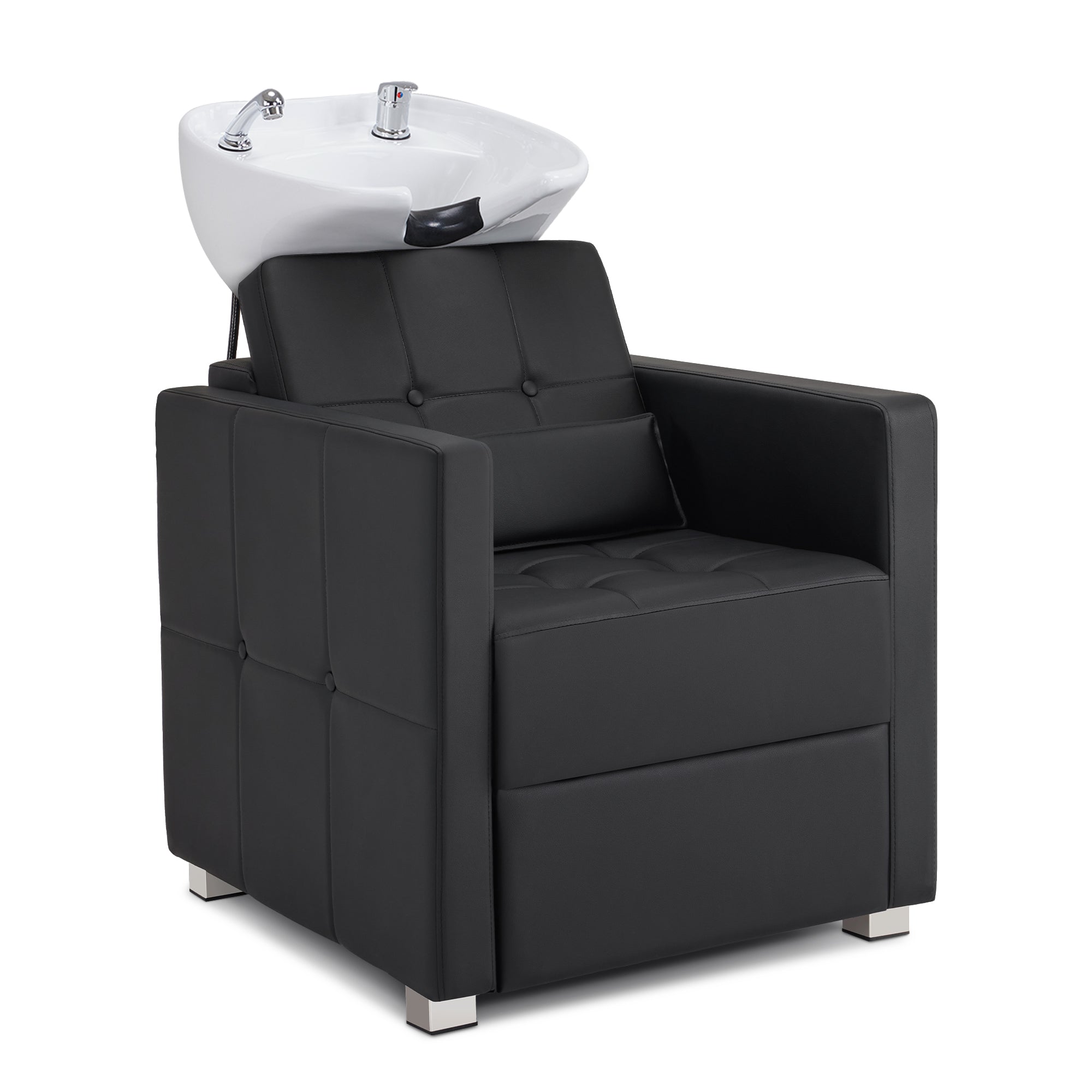 Chaise de coiffure avec lavabo, lavabo réglable en céramique, chaise de lavage inversée pour salon de coiffure, station de lavage pour salon de coiffure 8010 (noir/PVC)