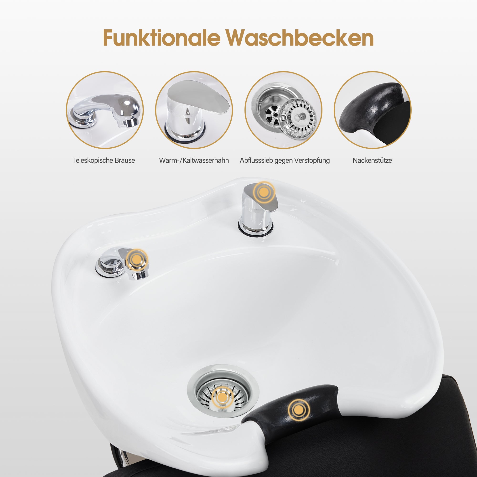 Chaise de coiffure avec lavabo, lavabo réglable en céramique, chaise de lavage inversée pour salon de coiffure, station de lavage pour salon de coiffure 8010 (noir/PVC)