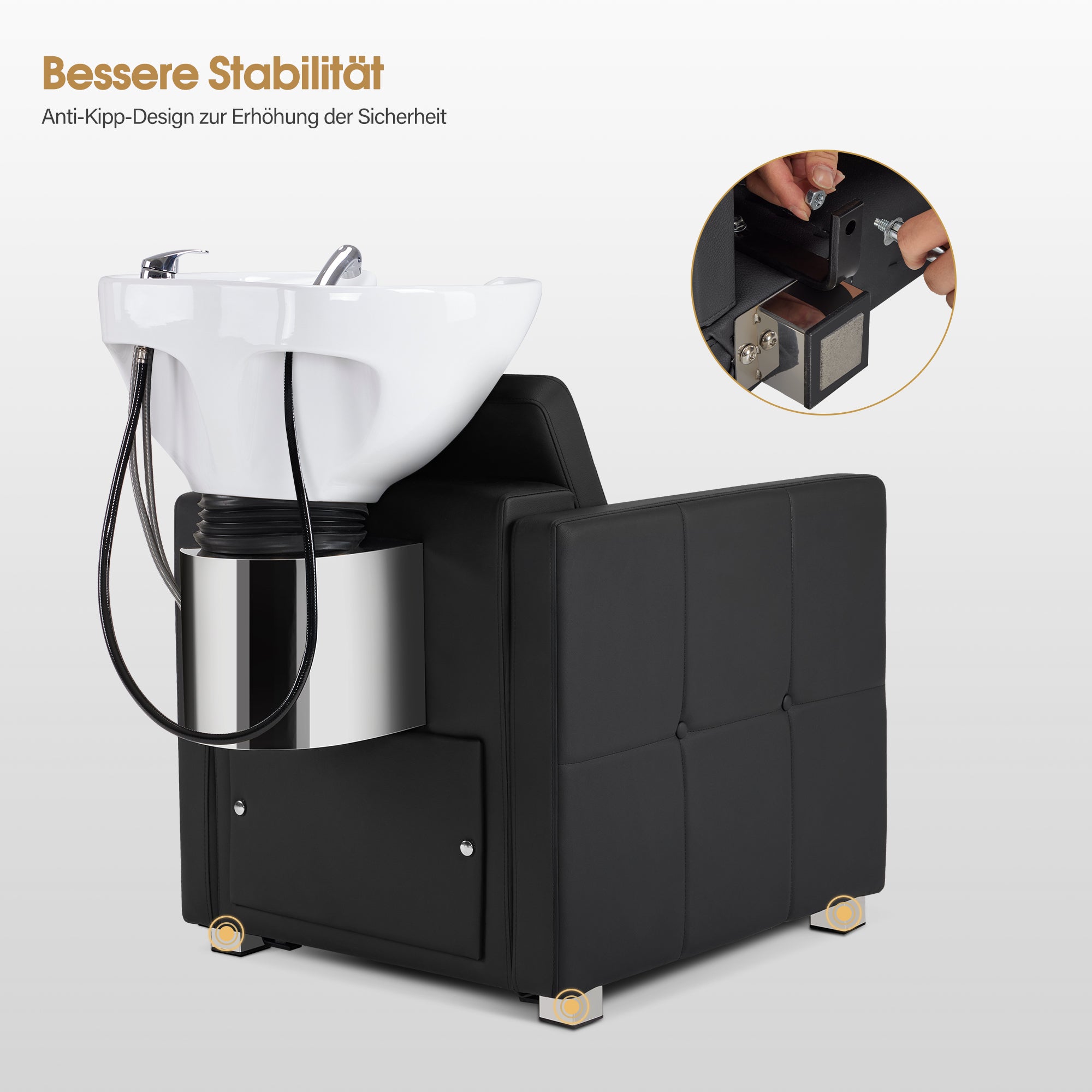 Chaise de coiffure avec lavabo, lavabo réglable en céramique, chaise de lavage inversée pour salon de coiffure, station de lavage pour salon de coiffure 8010 (noir/PVC)