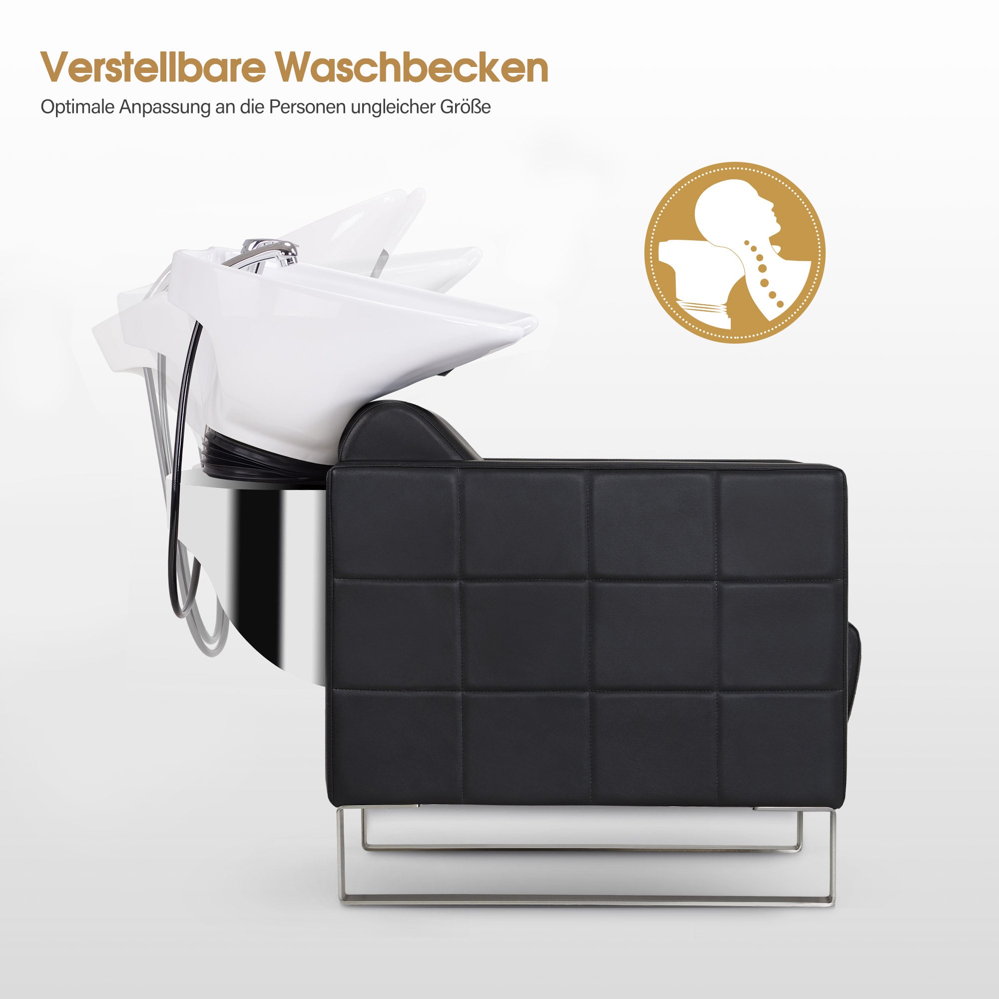 BarberPub Friseurstuhl mit Waschbecken & Edelstahlbasis, Friseurwaschbecken aus Keramik Verstellbar, Friseurwaschsessel für SPA Salon Friseur Waschplatz 8611