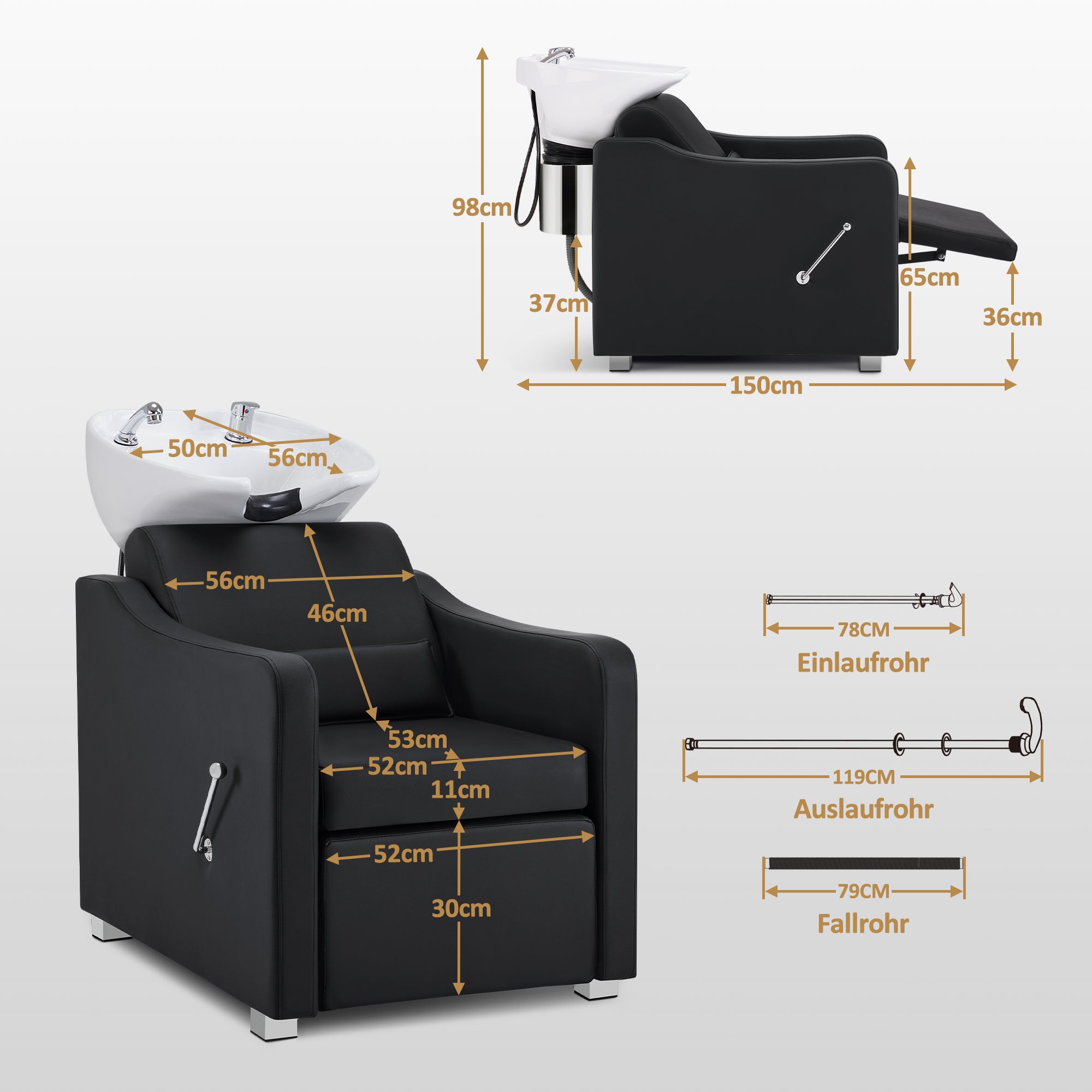 BarberPub Friseurstuhl mit Waschbecken, Klappbare Beinstütze, Friseurwaschbecken aus Keramik Verstellbar, Friseurwaschsessel für SPA Salon, Friseur Waschplatz W8675