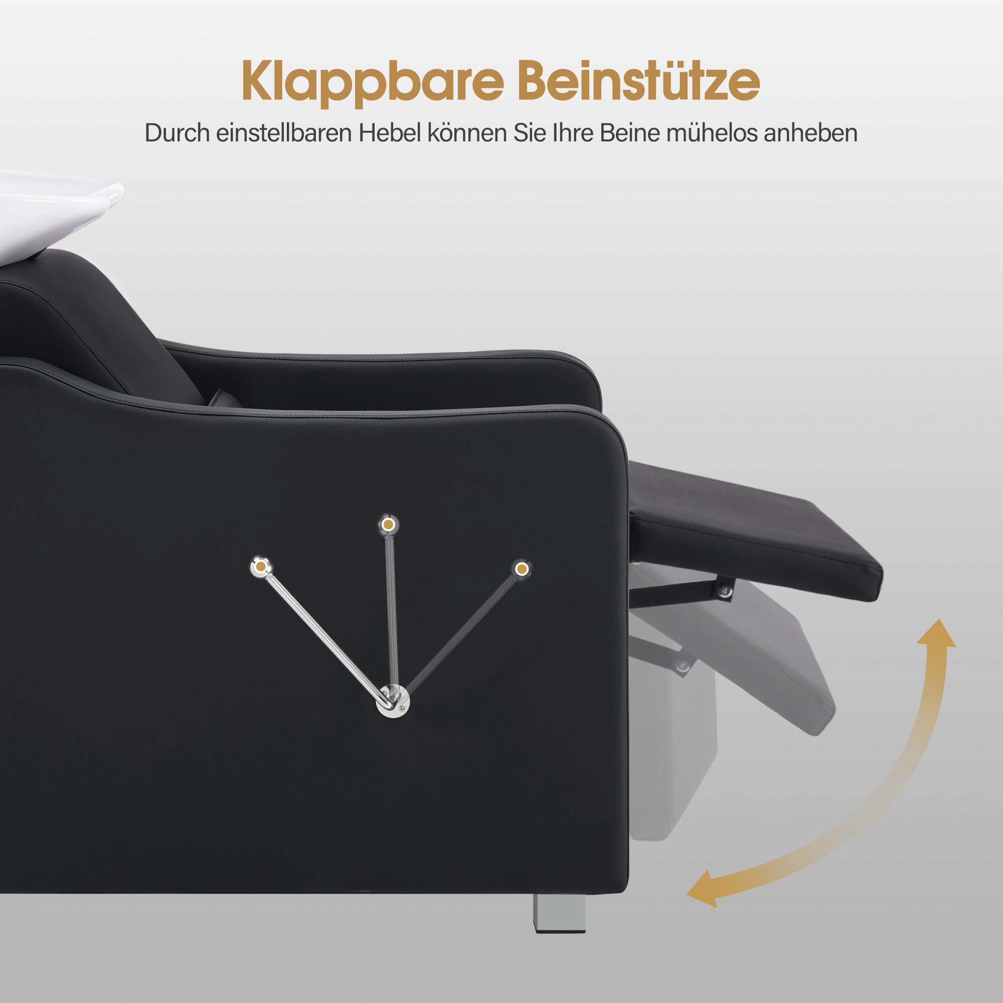 BarberPub Friseurstuhl mit Waschbecken, Klappbare Beinstütze, Friseurwaschbecken aus Keramik Verstellbar, Friseurwaschsessel für SPA Salon, Friseur Waschplatz W8675