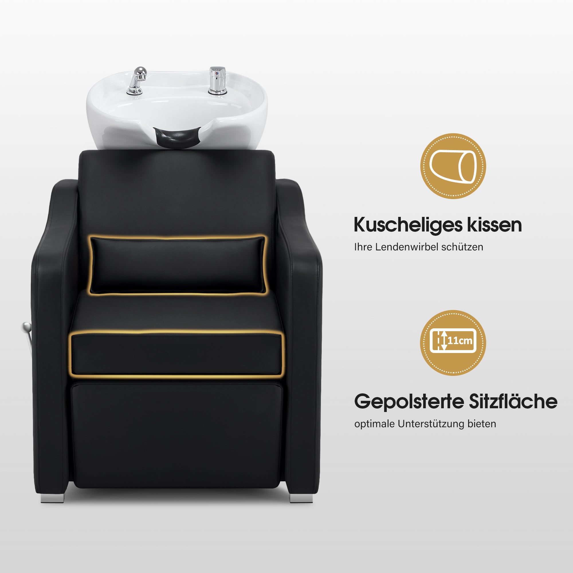 BarberPub Friseurstuhl mit Waschbecken, Klappbare Beinstütze, Friseurwaschbecken aus Keramik Verstellbar, Friseurwaschsessel für SPA Salon, Friseur Waschplatz W8675