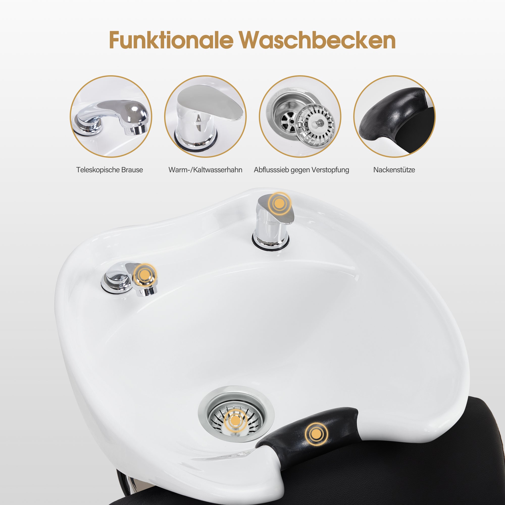 BarberPub Friseurstuhl mit Waschbecken, Klappbare Beinstütze, Friseurwaschbecken aus Keramik Verstellbar, Friseurwaschsessel für SPA Salon, Friseur Waschplatz W8675